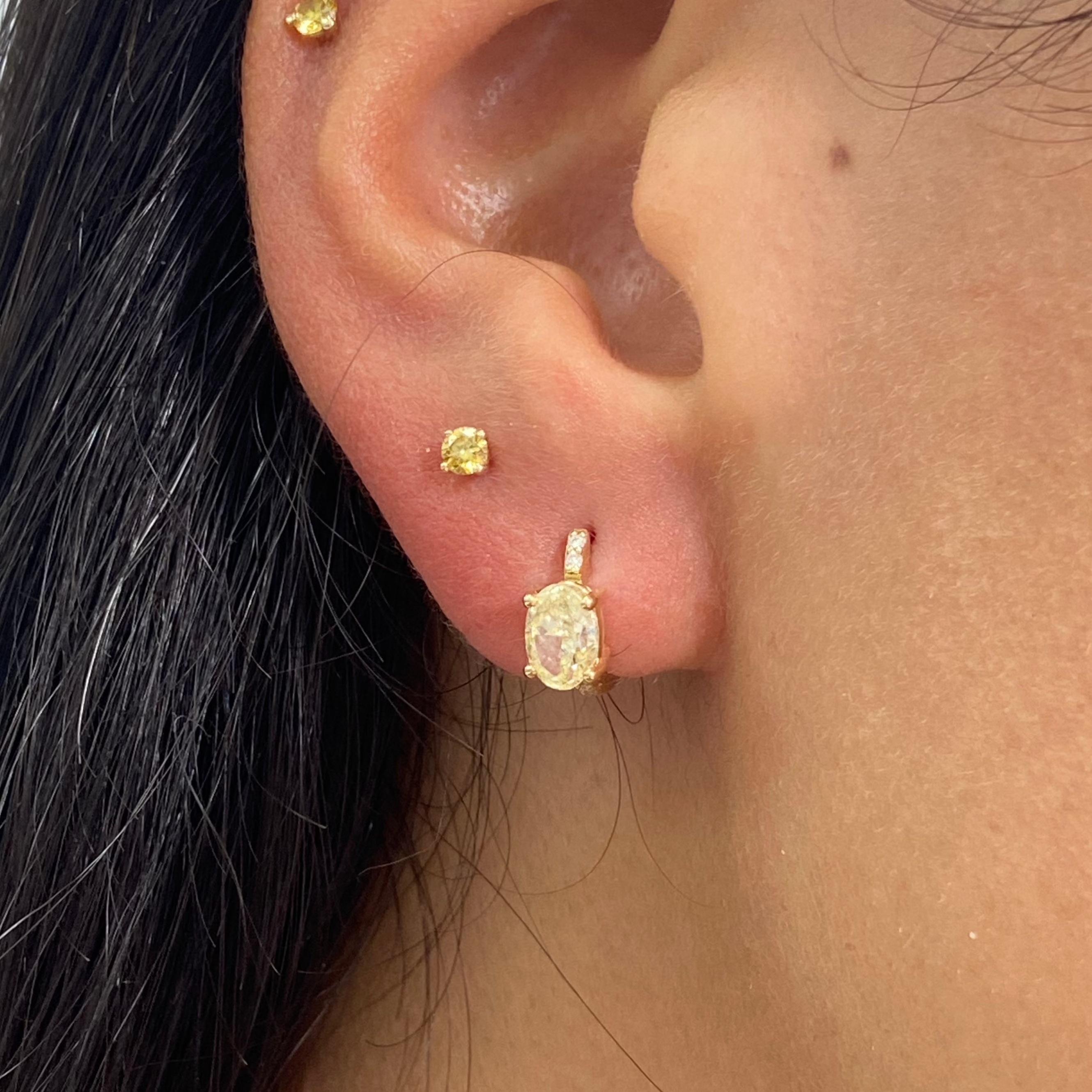 Rare Colors - Oval Cut Yellow Diamond Pavé Huggie Earrings In New Condition For Sale In New York, NY
