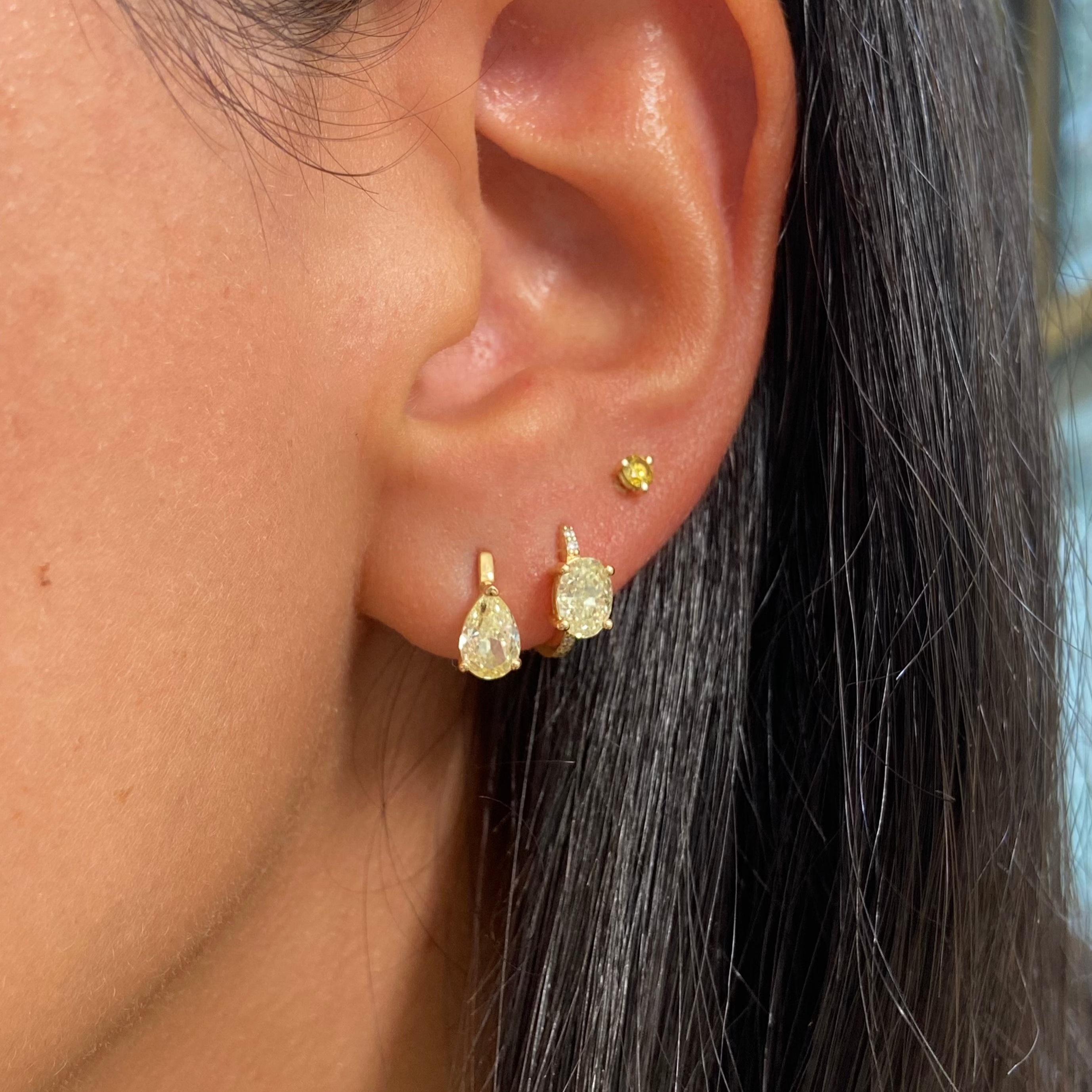 Women's Rare Colors - Oval Cut Yellow Diamond Pavé Huggie Earrings For Sale