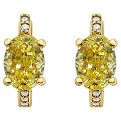 Gelbe Diamant-Pavé-Ohrringe mit Ovalschliff