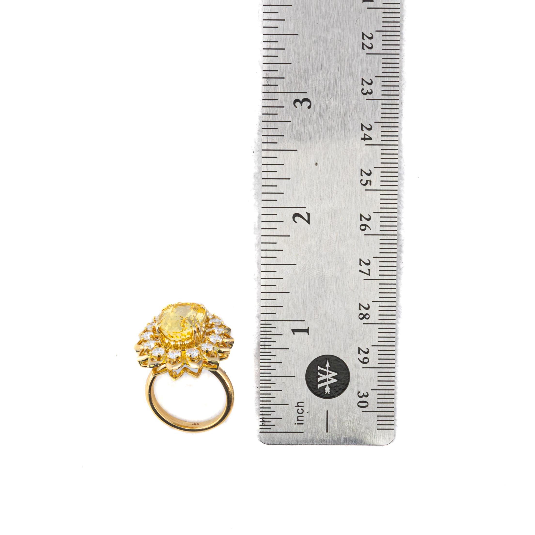 Oval Cut Yellow Sapphire & Diamond Flower Cocktail Ring In Excellent Condition For Sale In New York, NY