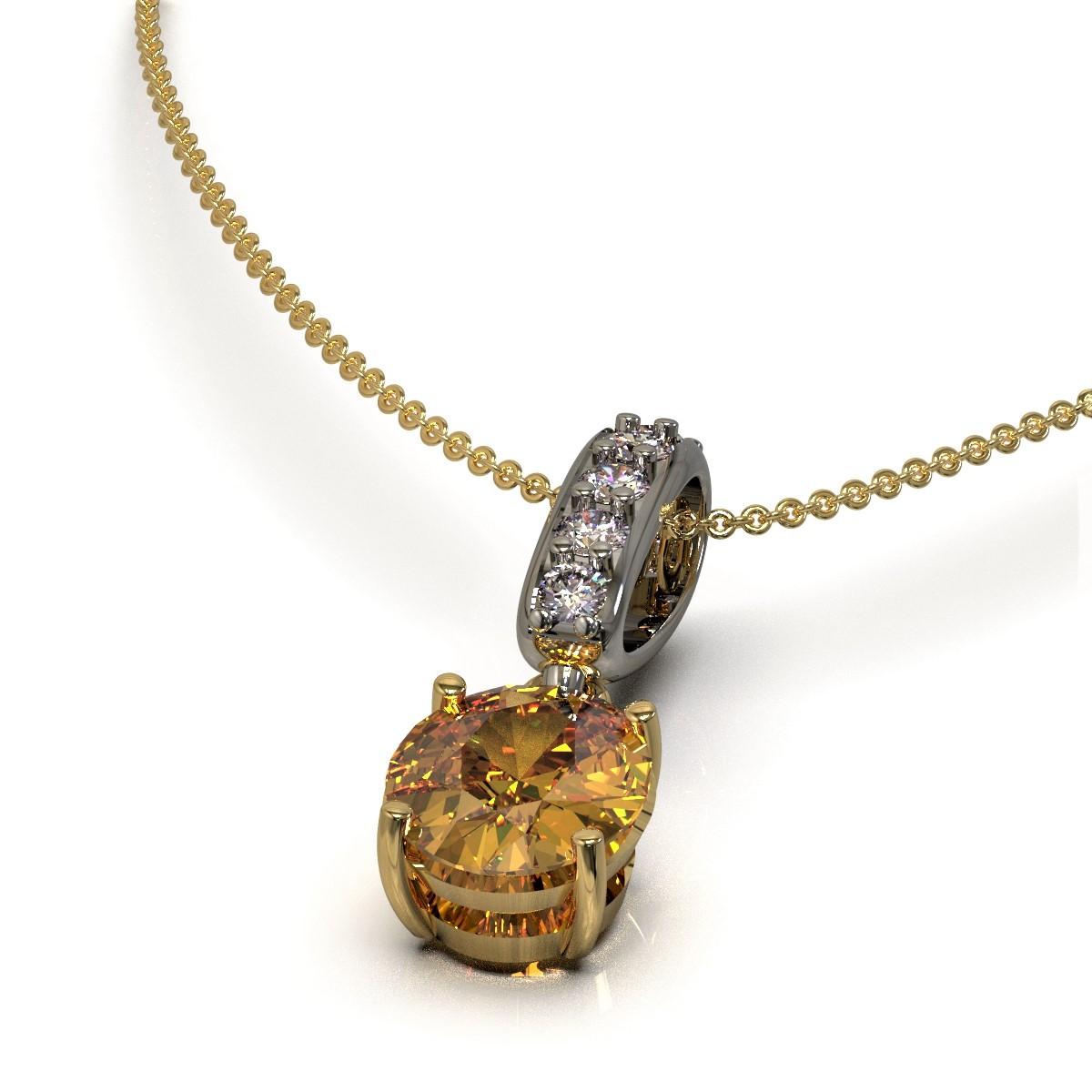 Art Deco Oval Cut Yellow Zircon and Pink Diamond Necklace in Platinum and Yellow Gold For Sale