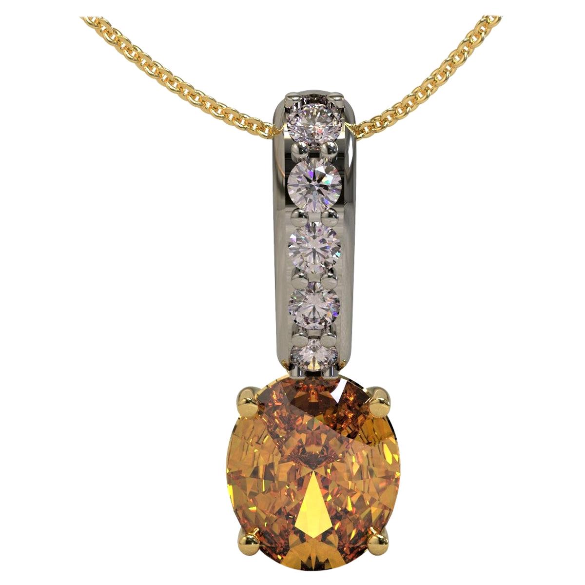 Oval Cut Yellow Zircon and Pink Diamond Necklace in Platinum and Yellow Gold In New Condition For Sale In South Perth, AU
