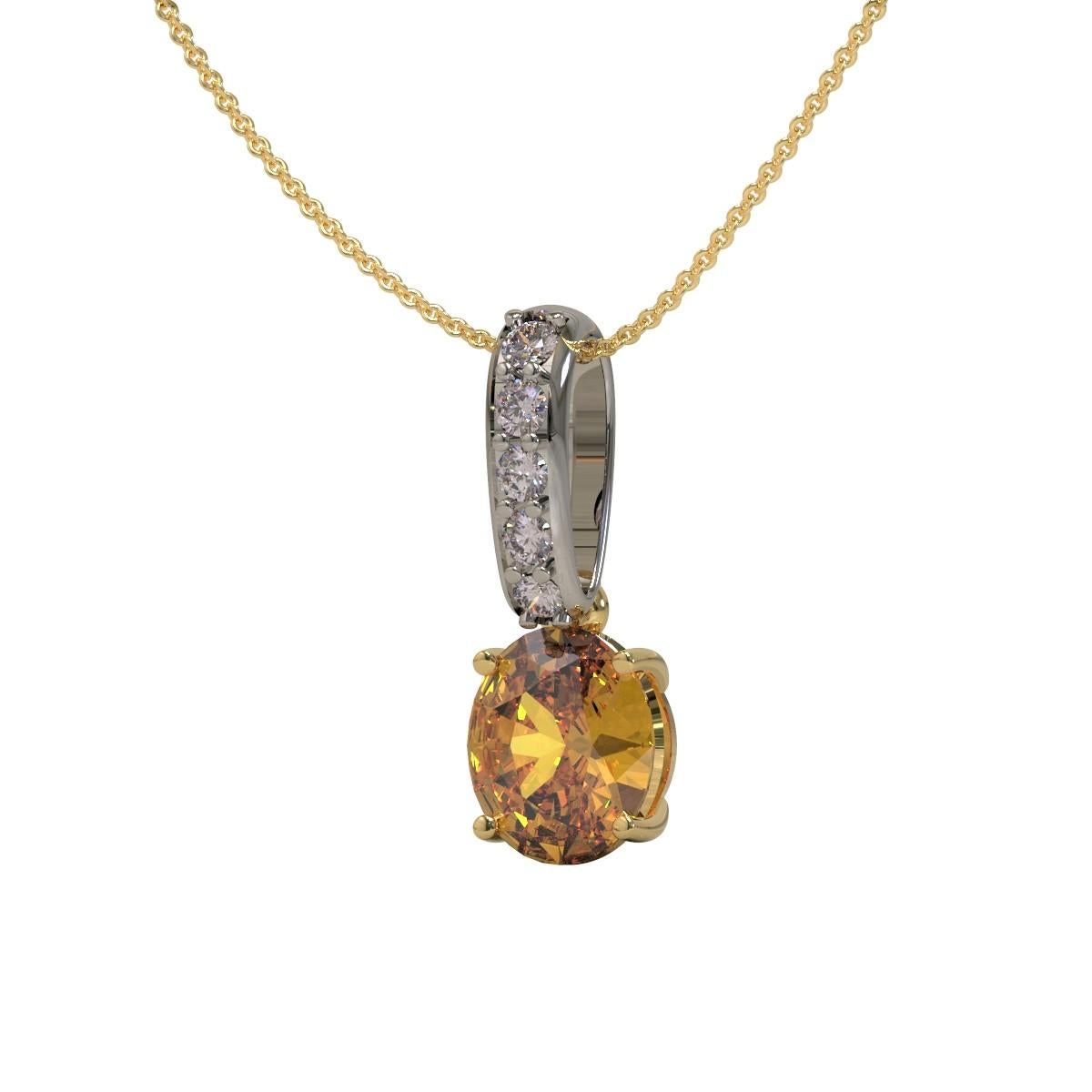 Women's Oval Cut Yellow Zircon and Pink Diamond Necklace in Platinum and Yellow Gold For Sale