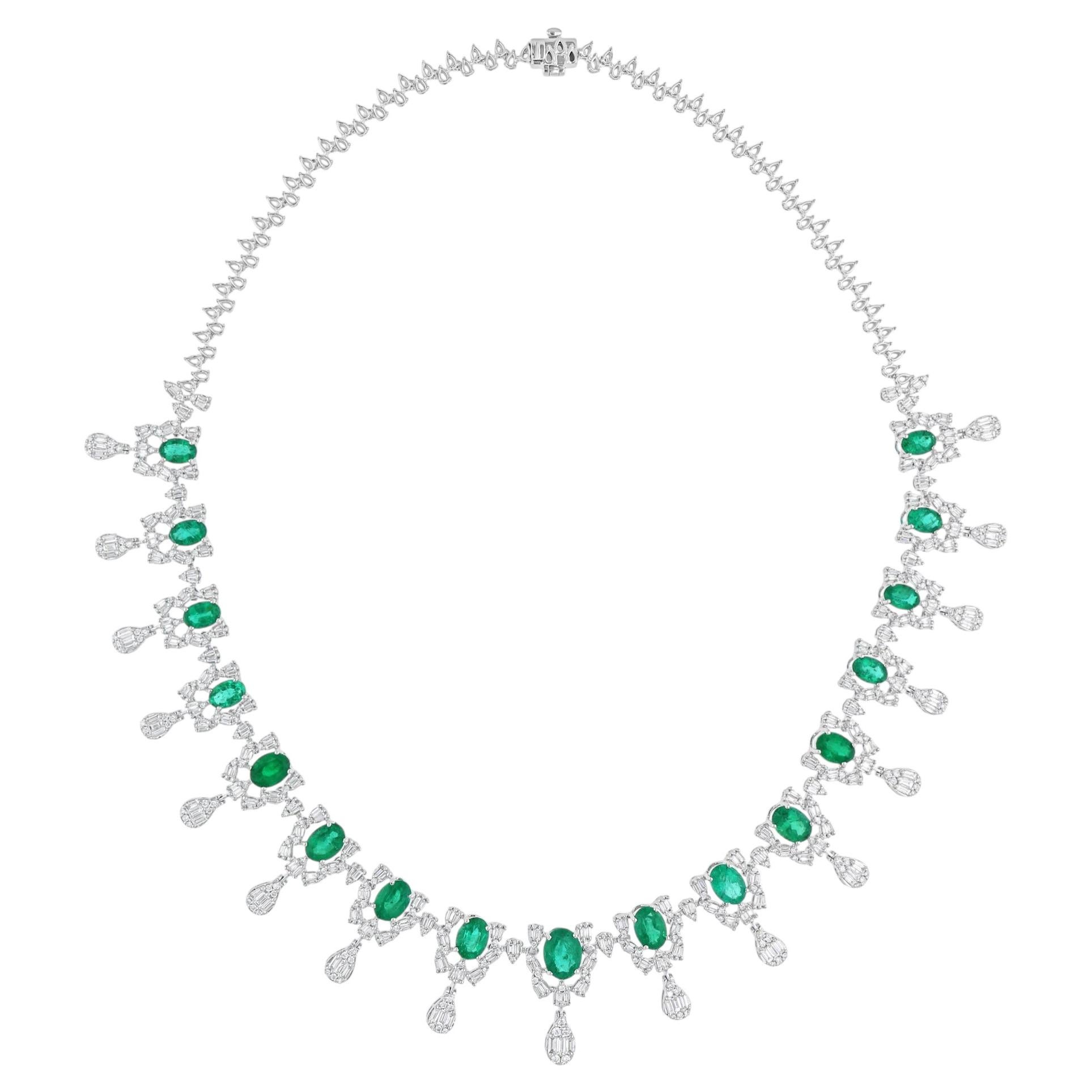 Collar gargantilla de diamantes esmeralda de Zambia talla oval en oro blanco de 18 quilates certificado HRD