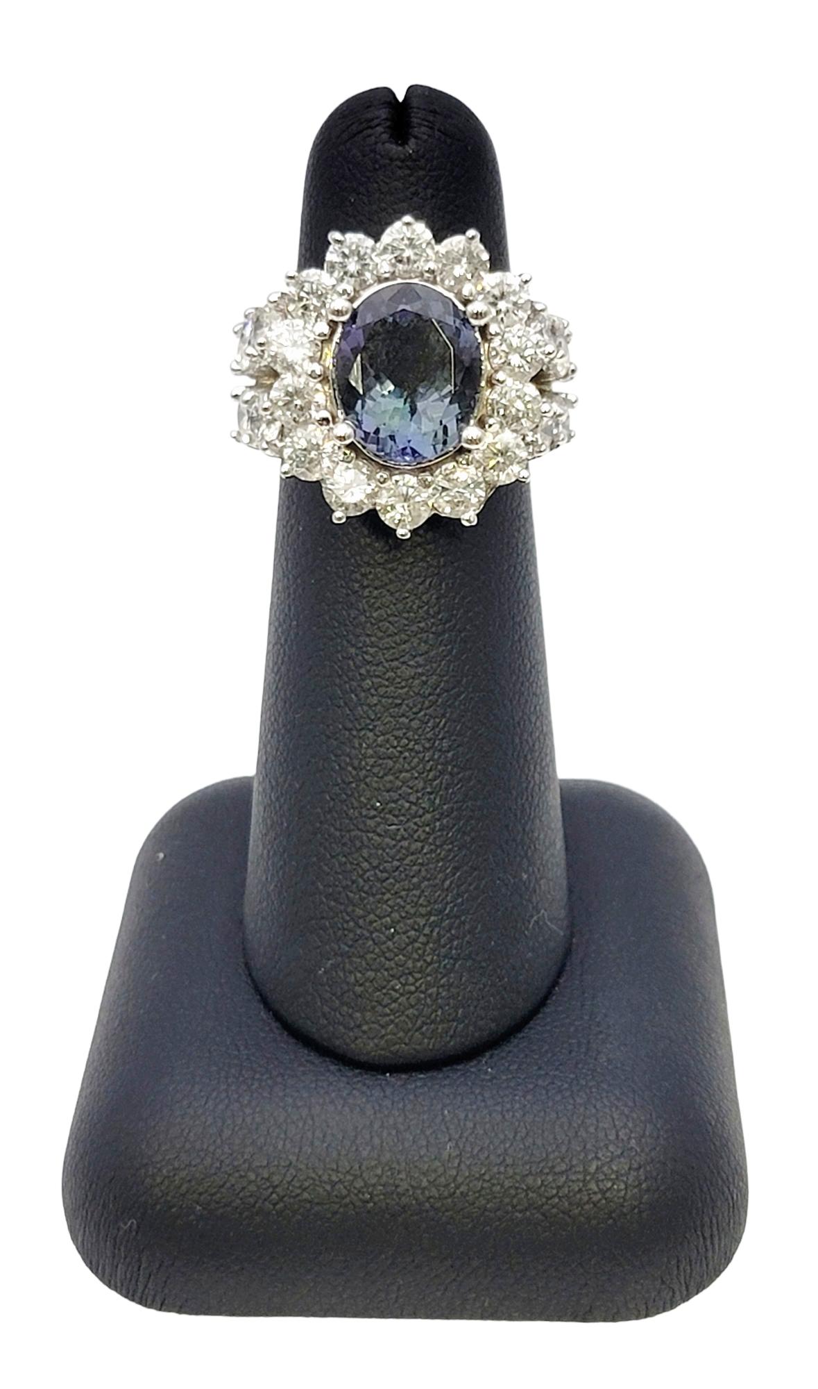 Oval Cut Zoisite and Diamond Halo Split Shank Ring in 14 Karat White Gold For Sale 8