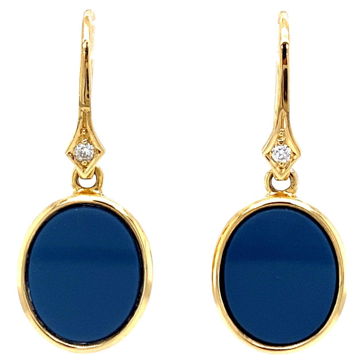 Pendientes Colgantes Ovalados Oro Amarillo 18k 2 Diamantes 0,04 ct 2 Niccolos 12 mm x 10 mm en venta