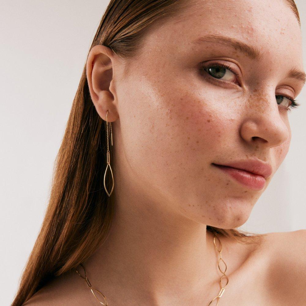 Women's Oval Dangle Earrings in 14K Solid Yellow Gold For Sale
