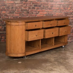Oval Danish Antique Pine Grocer's Counter / Kitchen Island