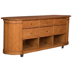 Oval Danish Antique Pine Grocer's Counter / Kitchen Island