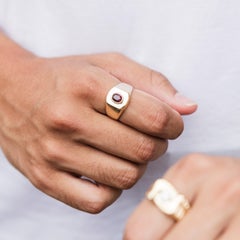 Oval Deep Red Ruby Vintage Domed Signet Ring in 18 Carat Yellow Gold