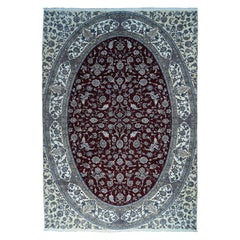 Oval Design Persian Nain 250 Kpsi Mansion Size Wool and Silk Rug