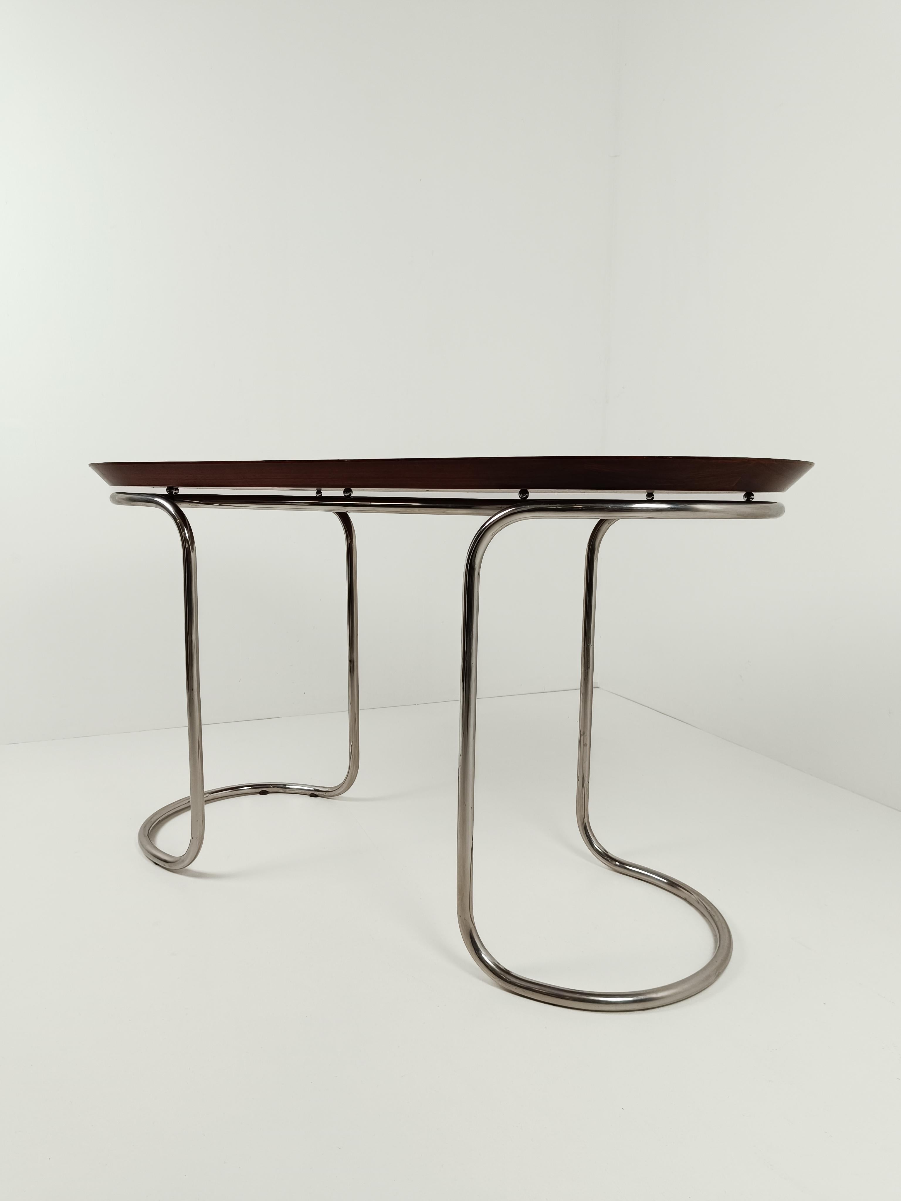 Oval Desk Consolle Table in the style of Giotto Stoppino, Tubular Steel & Wood  For Sale 6