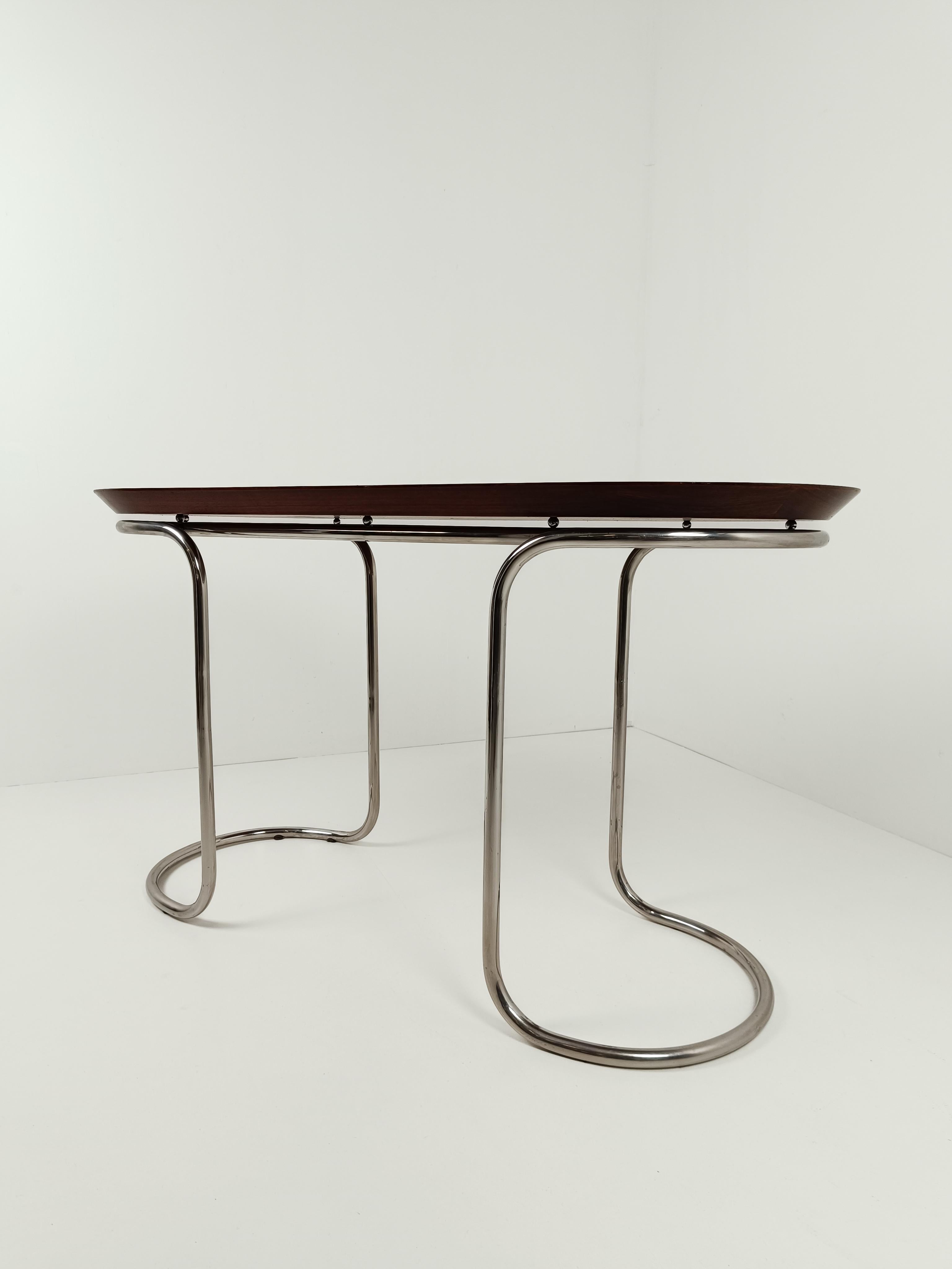 Oval Desk Consolle Table in the style of Giotto Stoppino, Tubular Steel & Wood 6