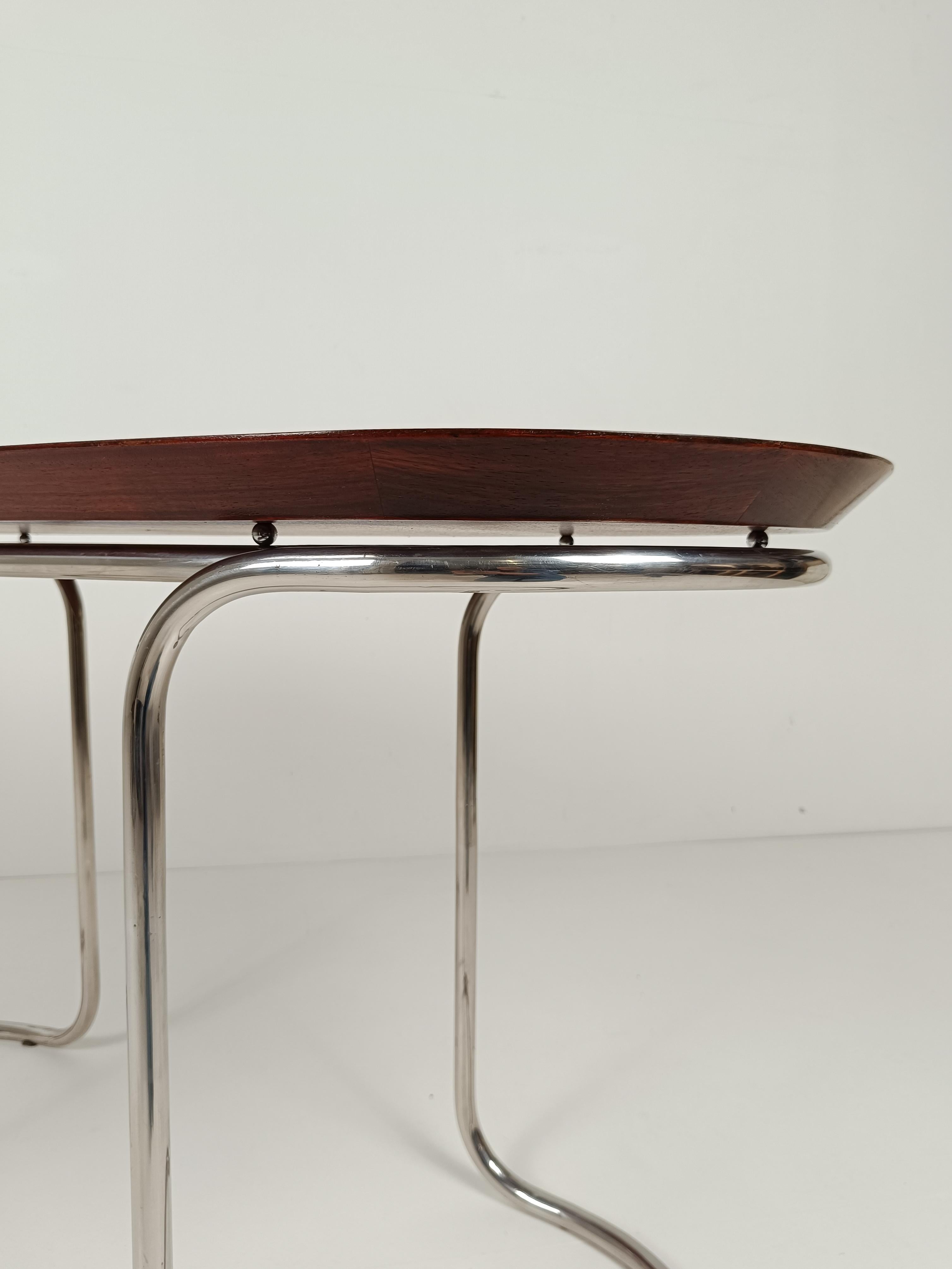 Oval Desk Consolle Table in the style of Giotto Stoppino, Tubular Steel & Wood  For Sale 7