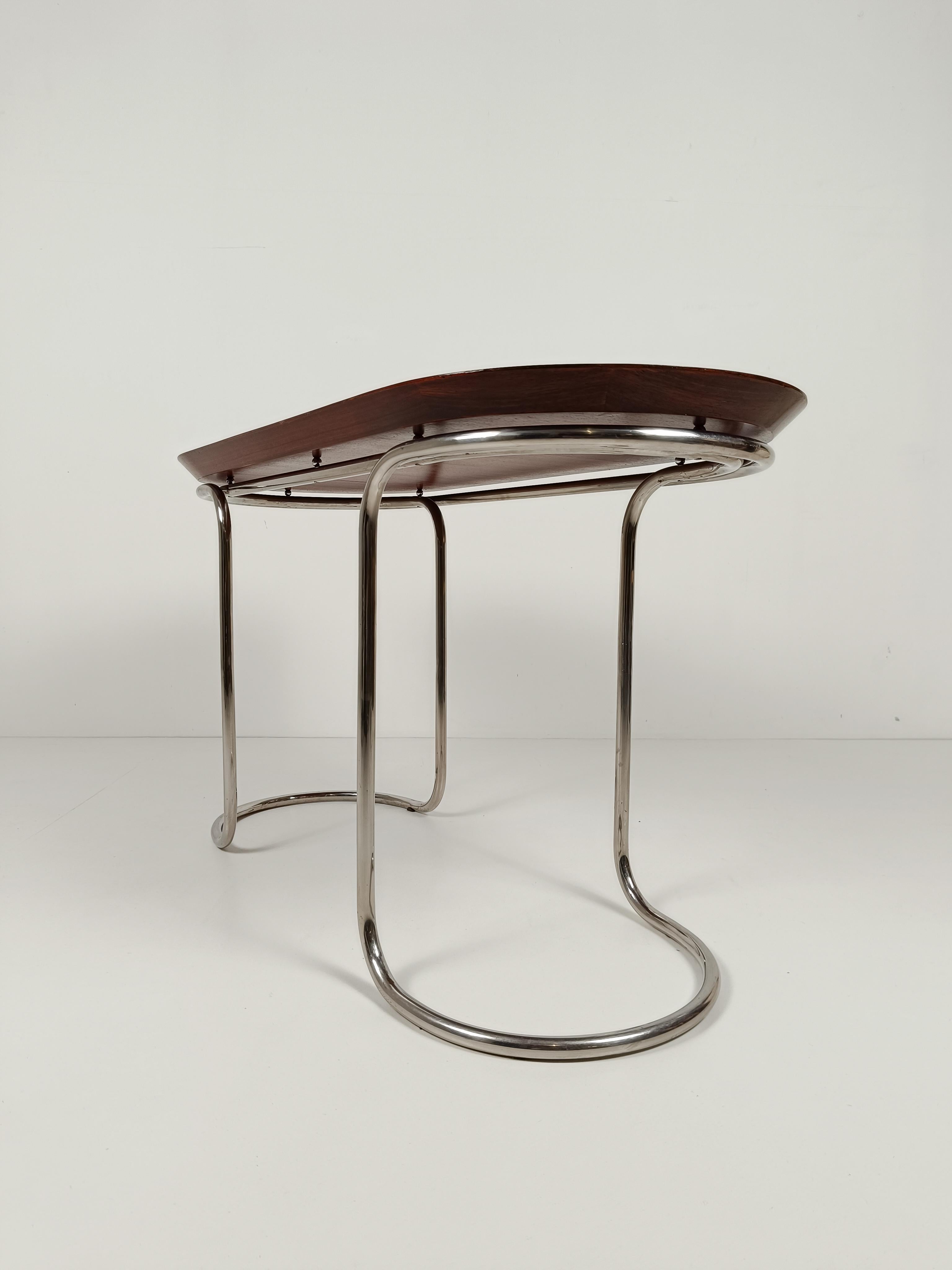 Oval Desk Consolle Table in the style of Giotto Stoppino, Tubular Steel & Wood  For Sale 9