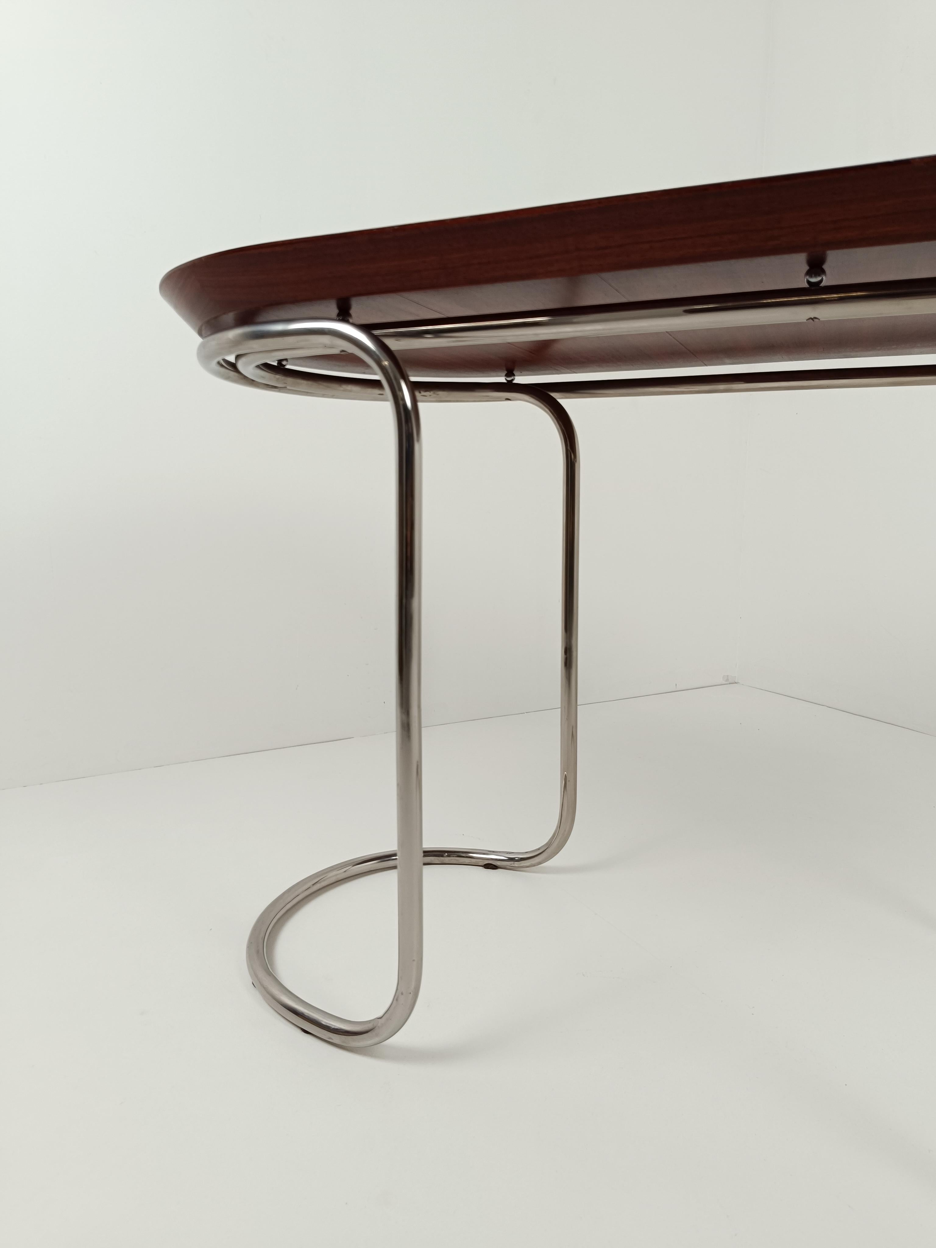 Oval Desk Consolle Table in the style of Giotto Stoppino, Tubular Steel & Wood  For Sale 11