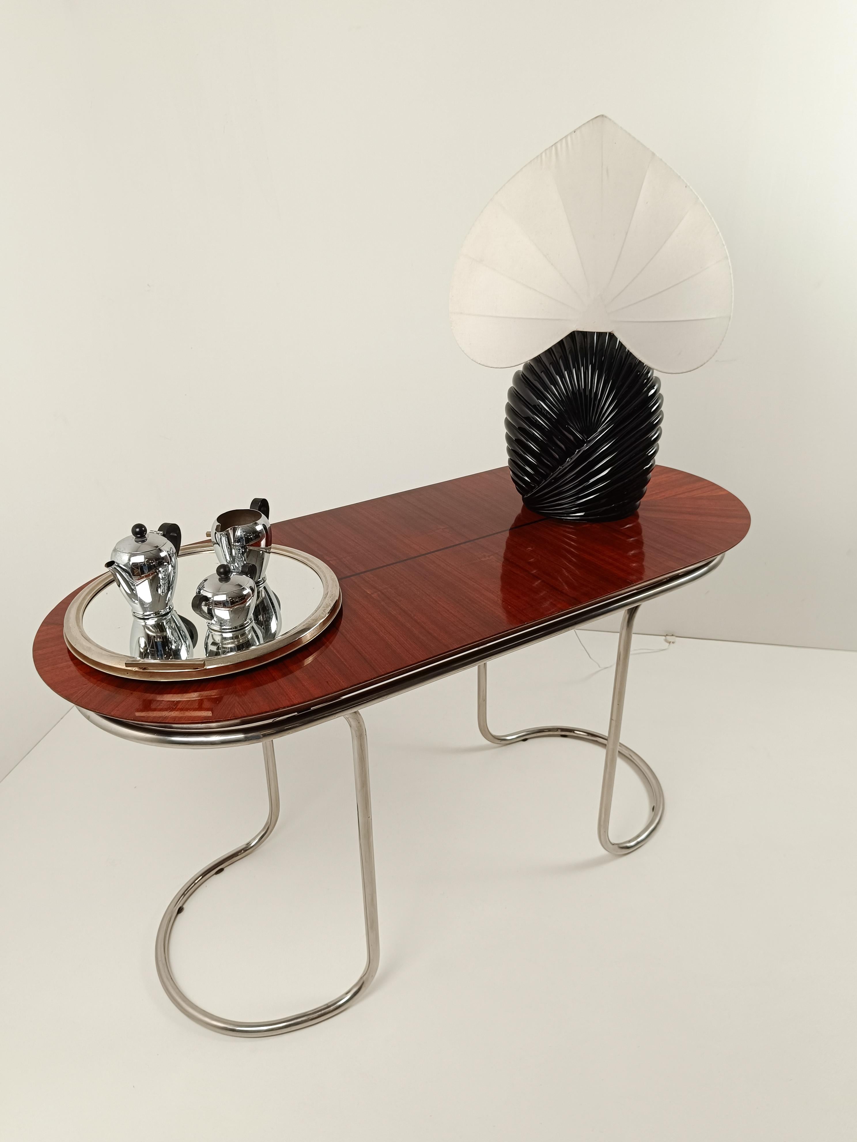 Ovaler Schreibtisch Consolle-Tisch im Stil von Giotto Stoppino, Stahlrohr und Holzrohr  im Zustand „Gut“ im Angebot in Roma, IT