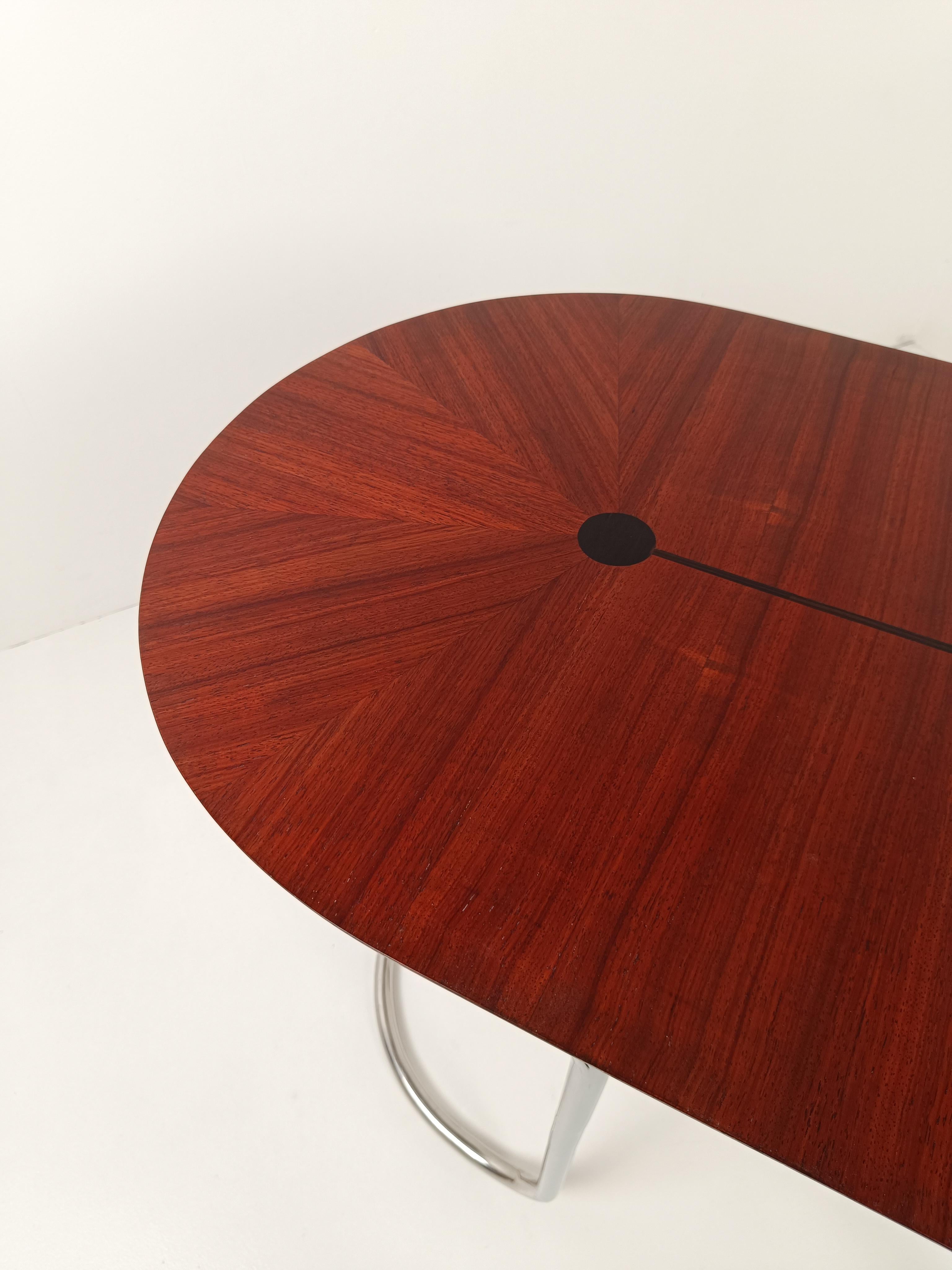 20th Century Oval Desk Consolle Table in the style of Giotto Stoppino, Tubular Steel & Wood  For Sale