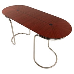 Vintage Oval Desk Consolle Table in the style of Giotto Stoppino, Tubular Steel & Wood 