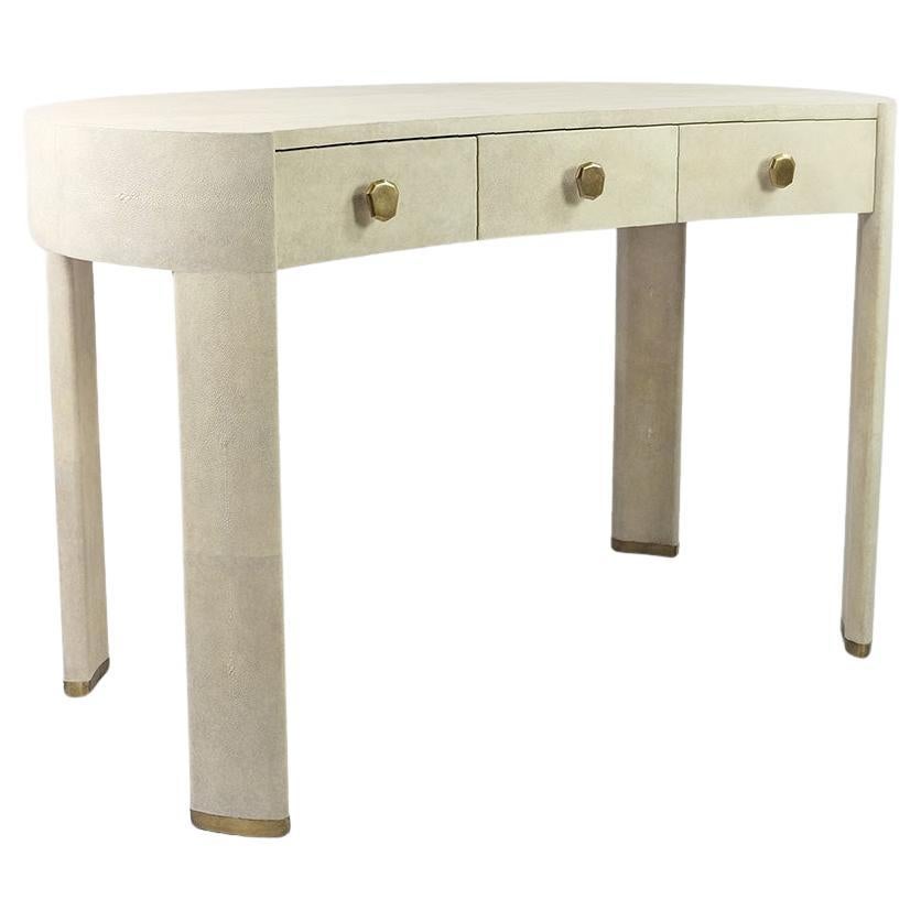 Oval Desk in Natural Shagreen and Brass by Ginger Brown