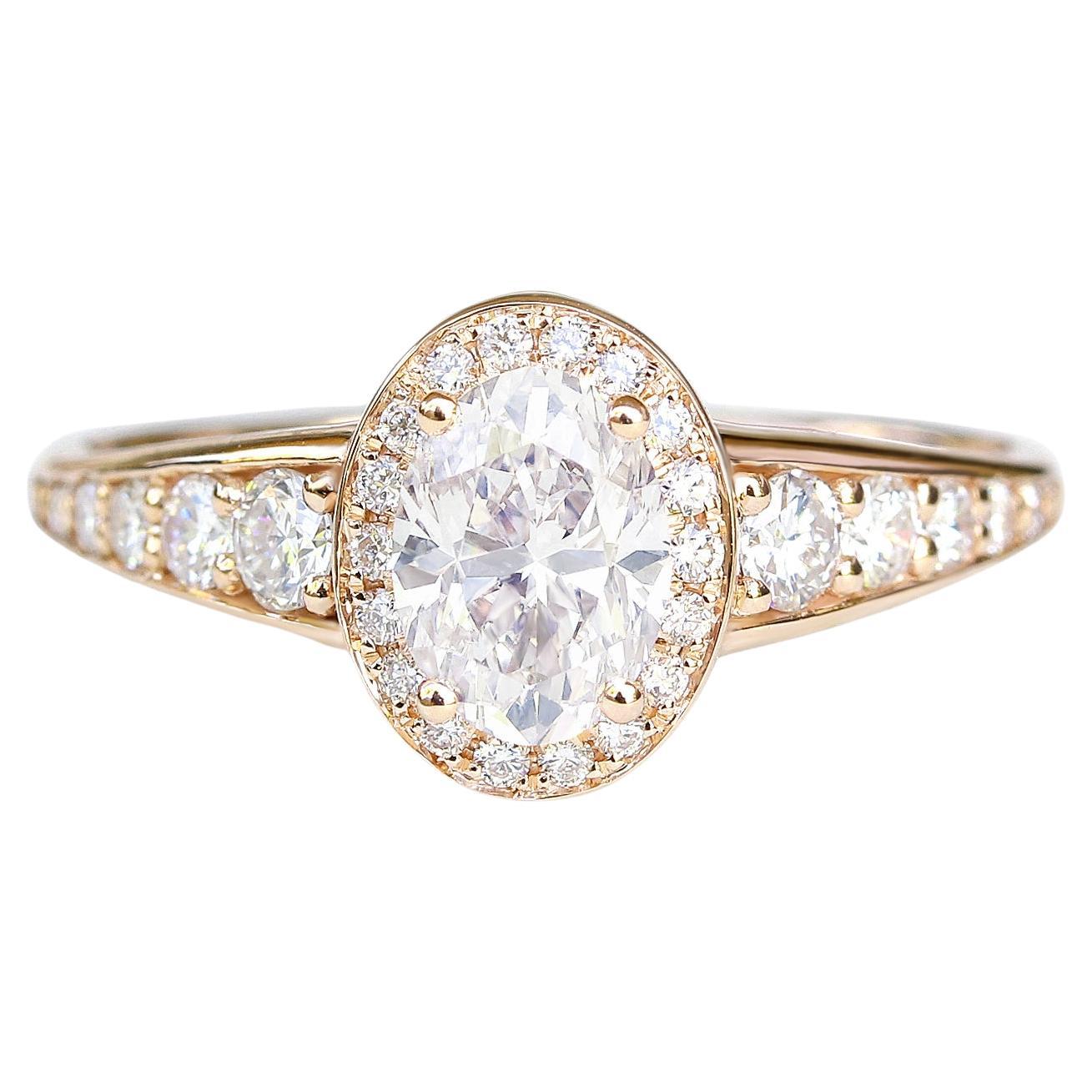 Oval Diamond 0.98ct Vintage Diamond Band Delicate Engagement Ring, "Donna" For Sale