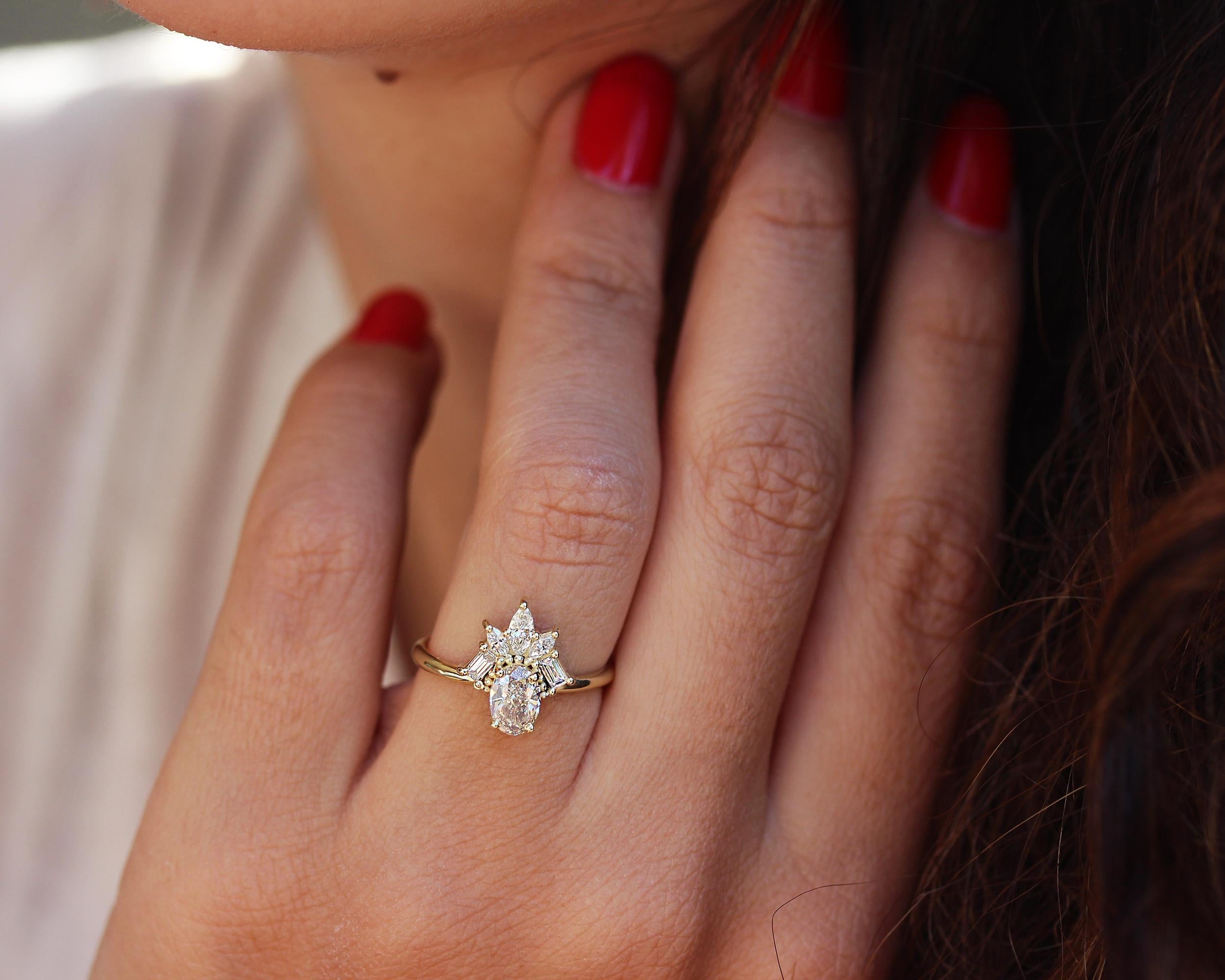 Oval Cut Oval Diamond 1.0 carat Unique Art Deco Engagement ring, contemporary - 