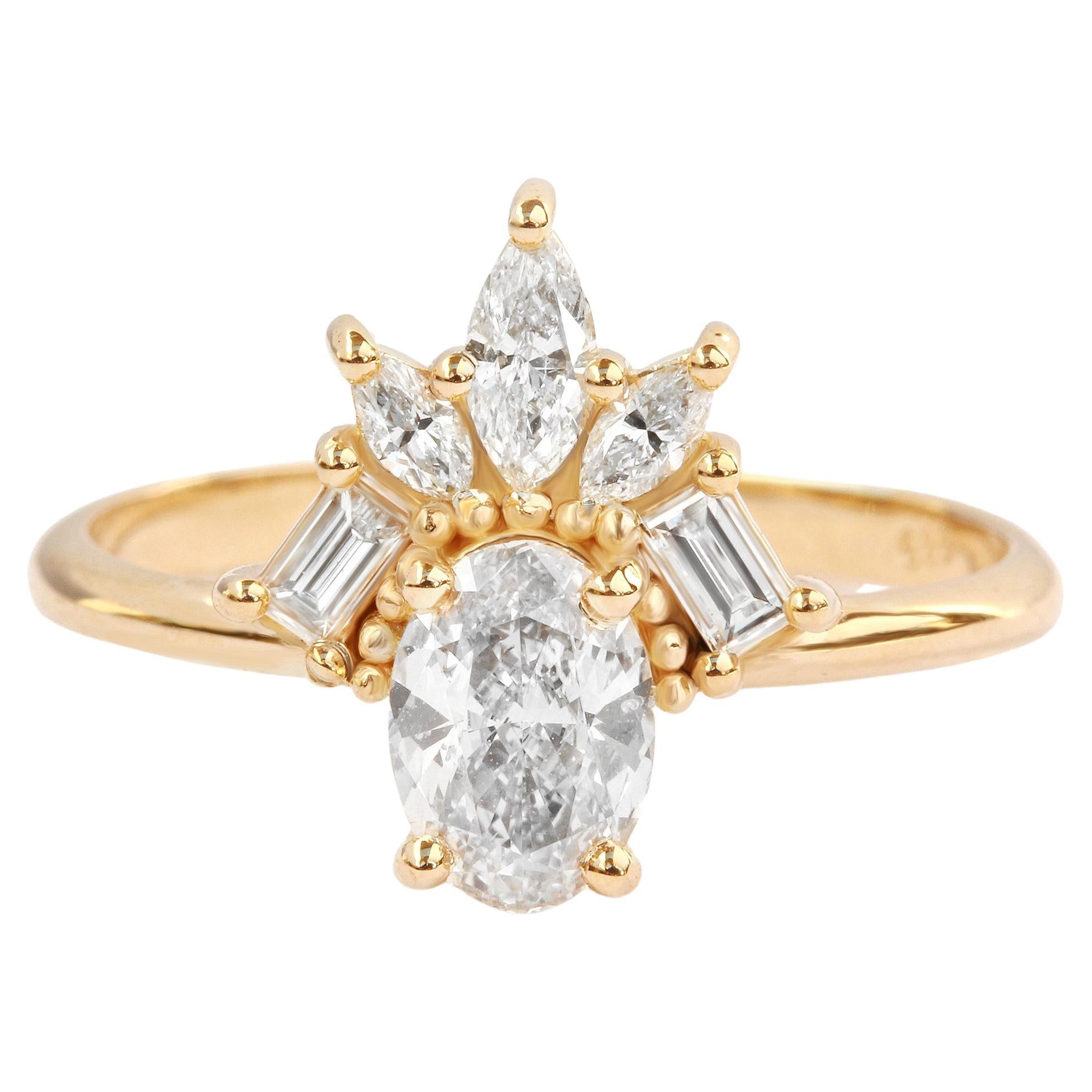 Diamant ovale 1,0 carat Bague de fiançailles unique Art déco, contemporaine - "Gatsby"