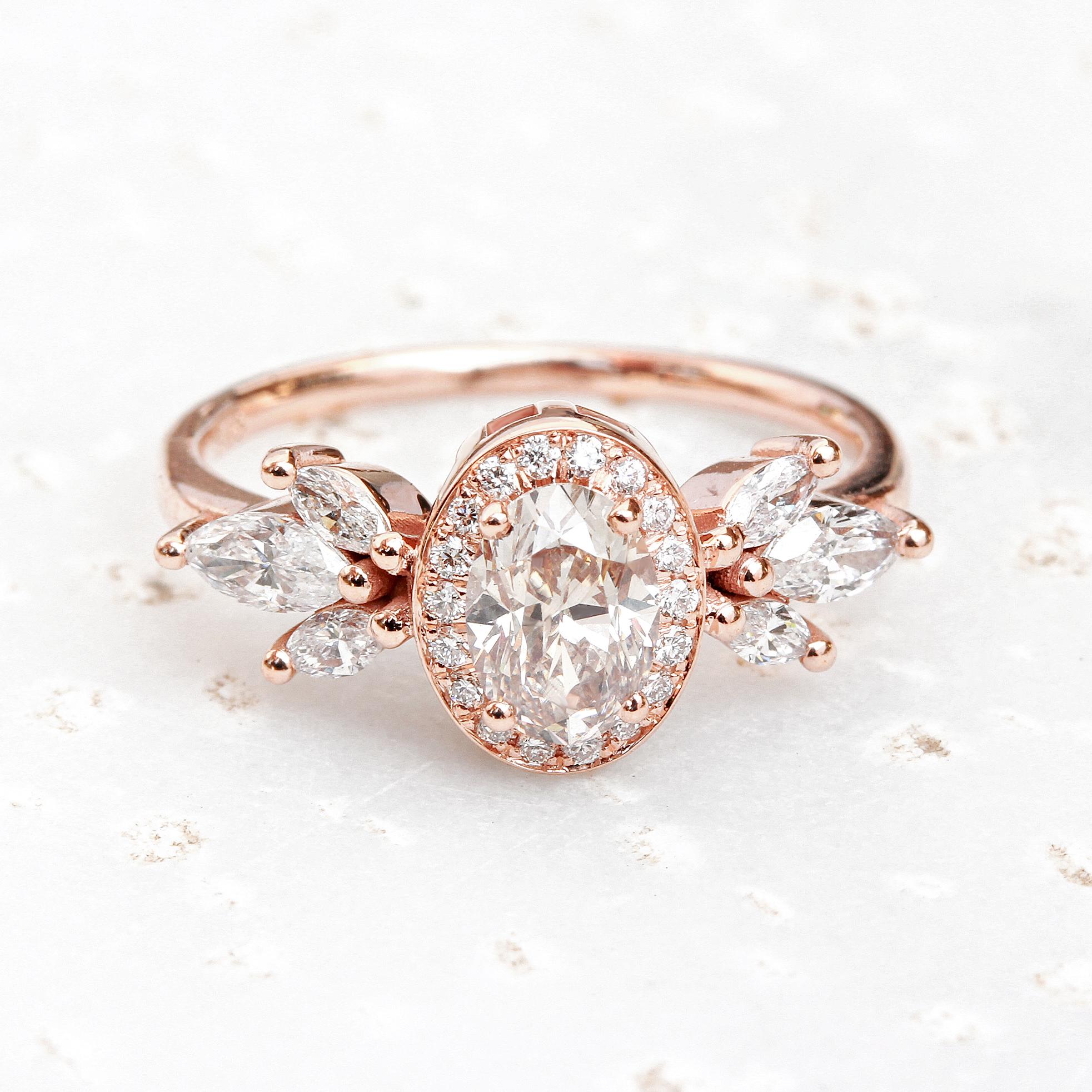 Art Deco Oval Diamond 1.30ct Unique Engagement Ring, 