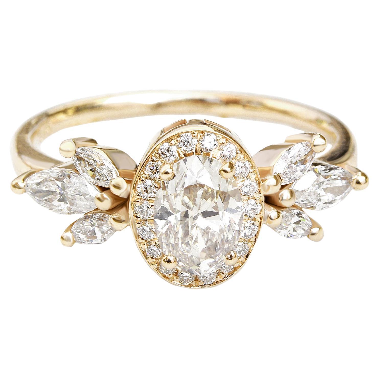 Bague de fiançailles unique en diamants ovales de 1,30 carat, "Athena".