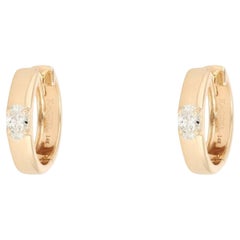 Oval Diamond 14K (or 18k upon request) Yellow Gold Huggie Earrings