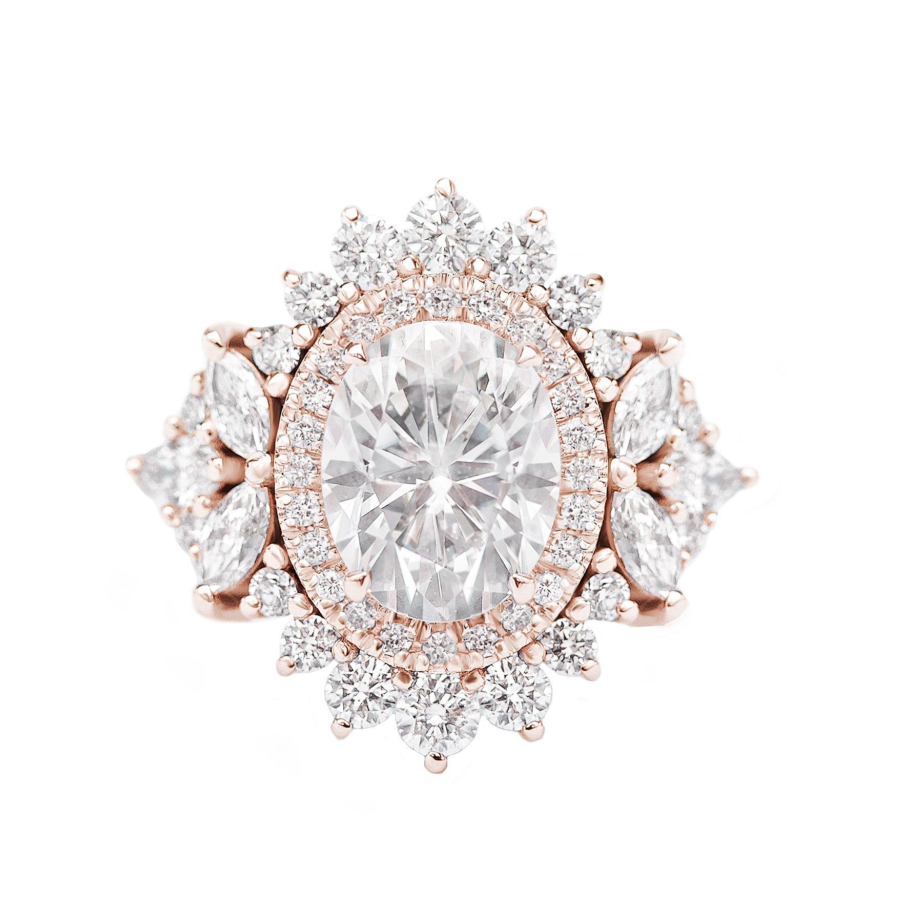 Ovaler Diamant 1,50 Karat Doppel-Halo-Verlobungsring im Art déco-Stil, Monaco im Zustand „Neu“ im Angebot in Hertsliya, IL