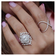 Juego de tres anillos de compromiso Art Déco con doble halo de diamantes ovalados de 1,50 quilates, Mónaco