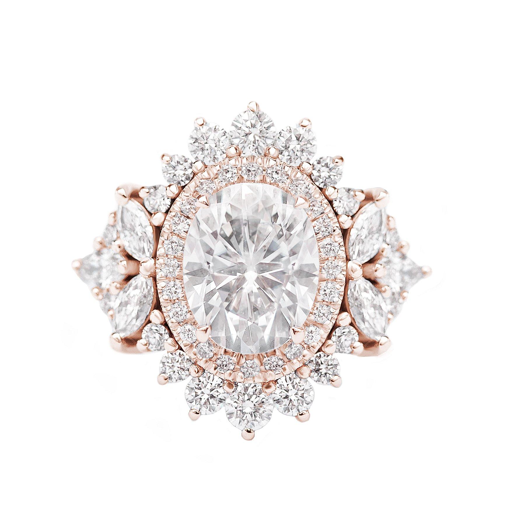 Women's Oval Diamond 1.50 carat Double Halo Engagement Two Rings Set, Monaco For Sale