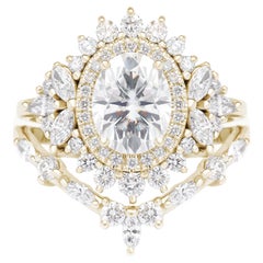 Ensemble de deux bagues de fiançailles à double halo en diamant ovale de 1,50 carat, Monaco