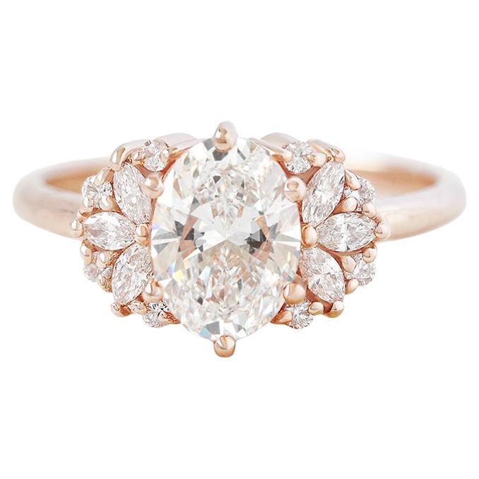 Oval Diamond and Marquise Diamonds Engagement Ring, Alternative Bride - Rosalia For Sale