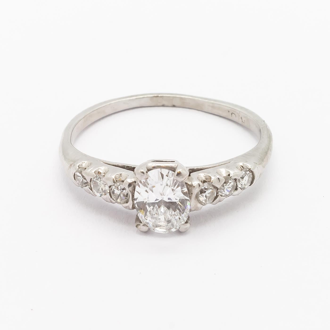 Oval Cut Oval Diamond and Platinum Ring, 0.51 Carat For Sale
