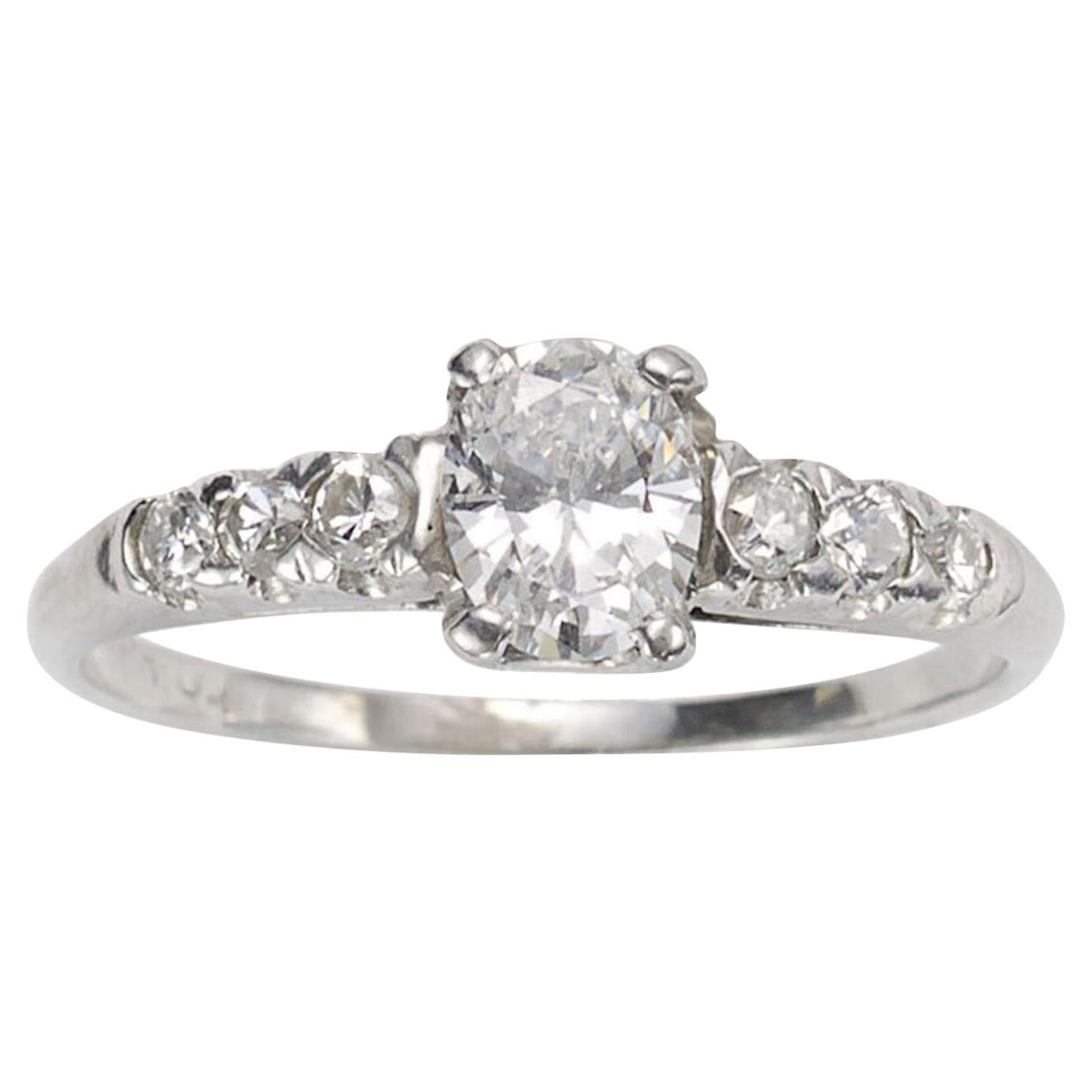 Oval Diamond and Platinum Ring, 0.51 Carat For Sale