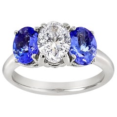 Oval Diamond and Tanzanite Three-Stone Ring in 14 Karat White Gold