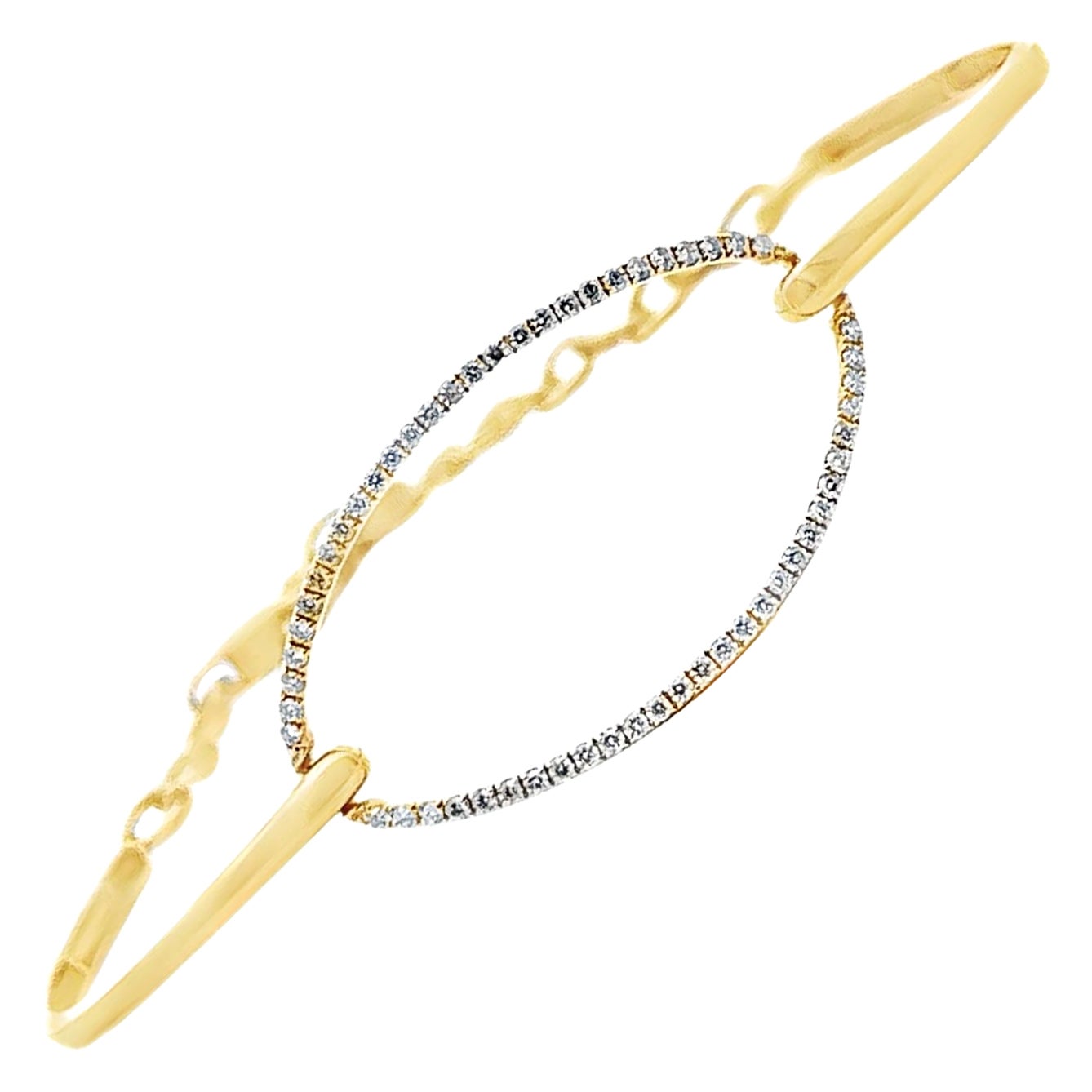 Oval Diamond Bangle Bracelet 0.39 Ct in 18K Yellow Gold For Sale