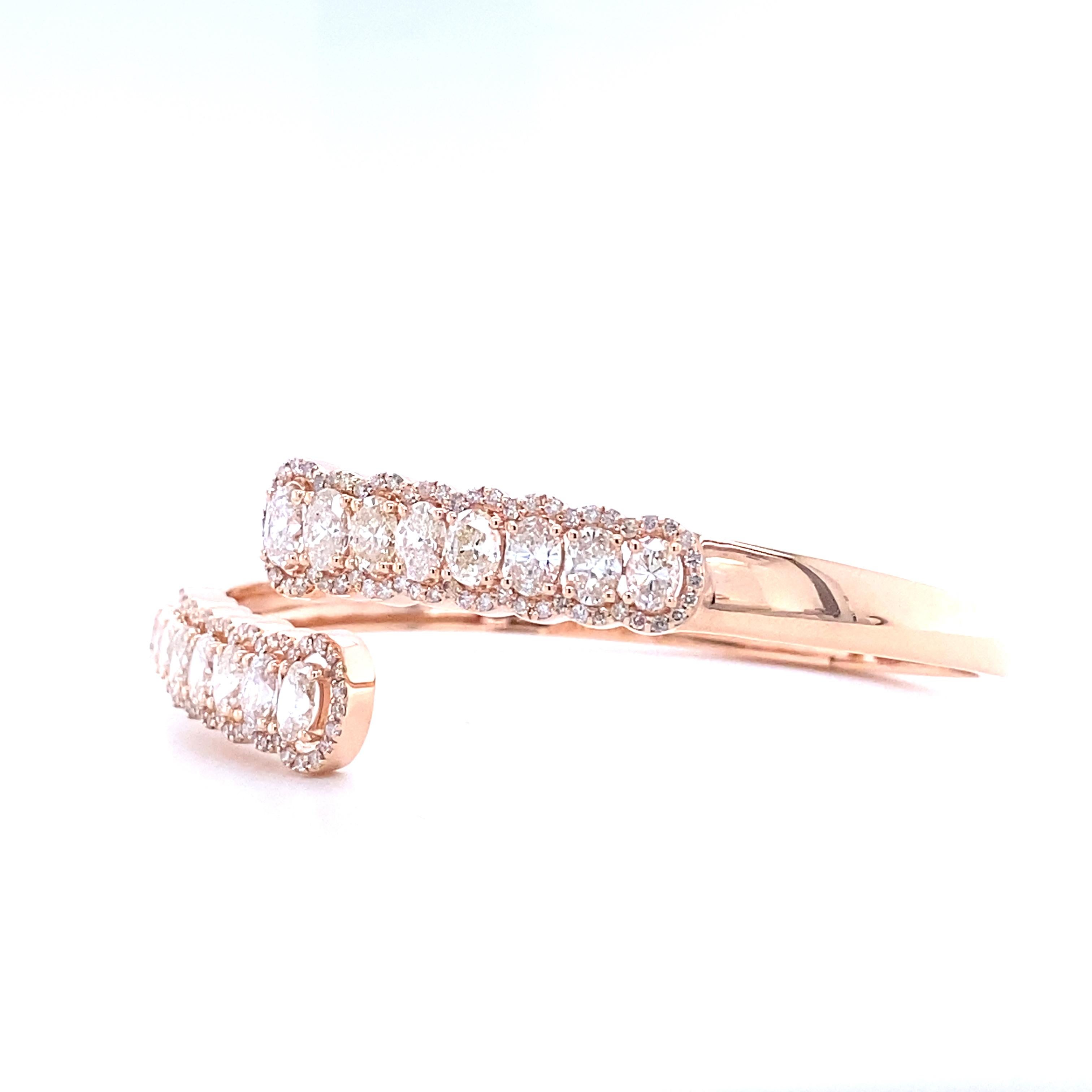 Art Deco Oval Diamond Bracelet With Ascending Design Cuff in 18k Solid Gold For Sale