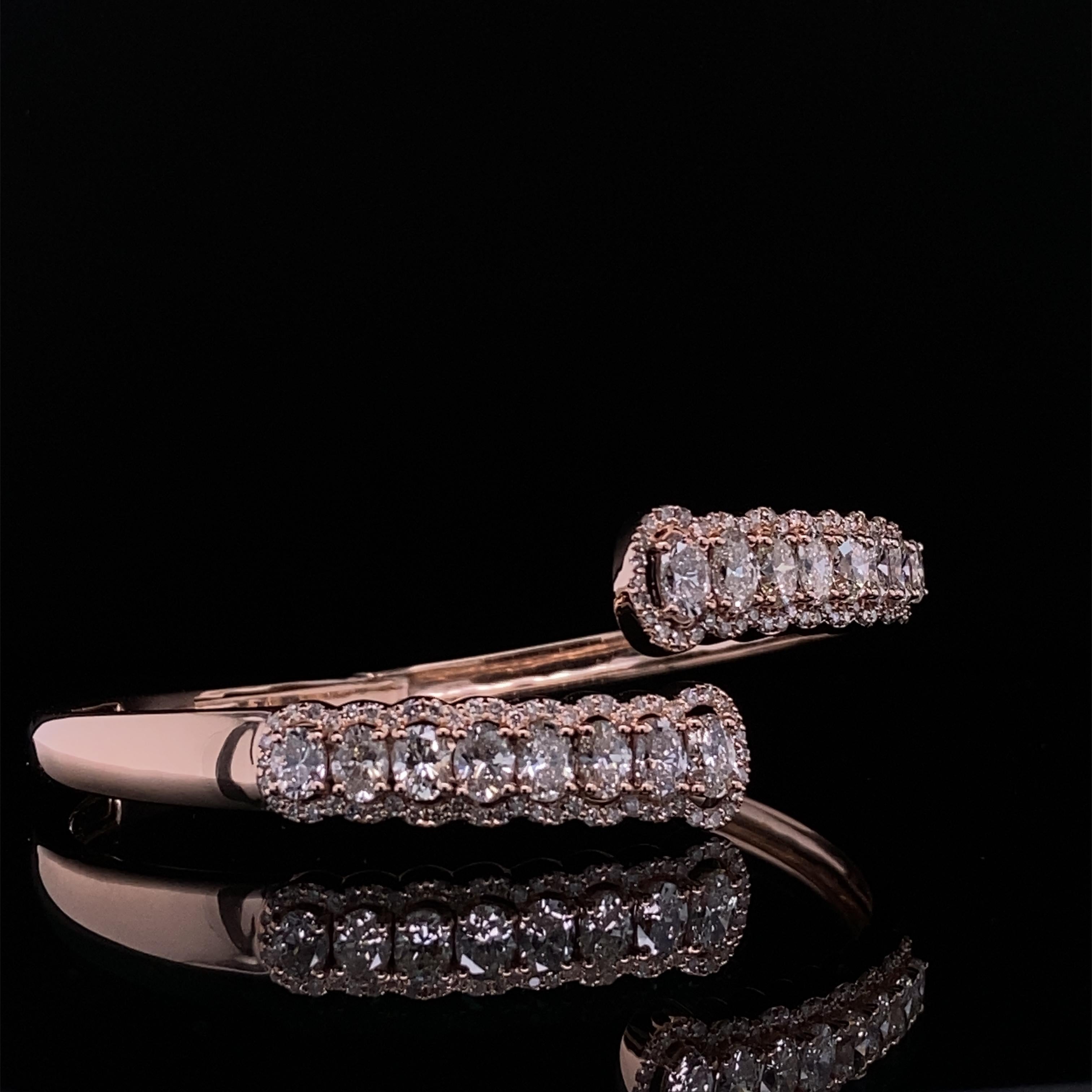 Women's Oval Diamond Bracelet With Ascending Design Cuff in 18k Solid Gold For Sale
