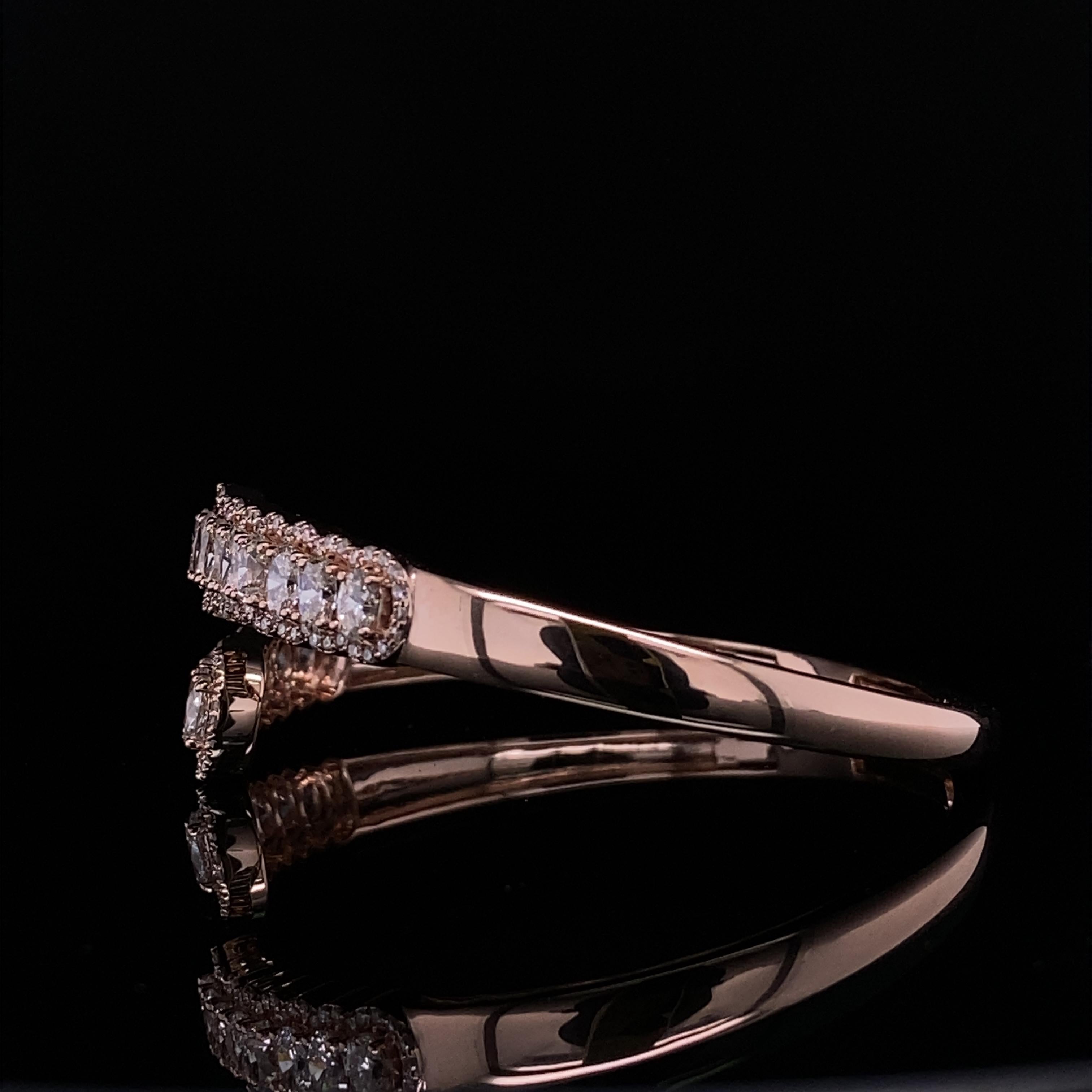 Oval Diamond Bracelet With Ascending Design Cuff in 18k Solid Gold For Sale 1