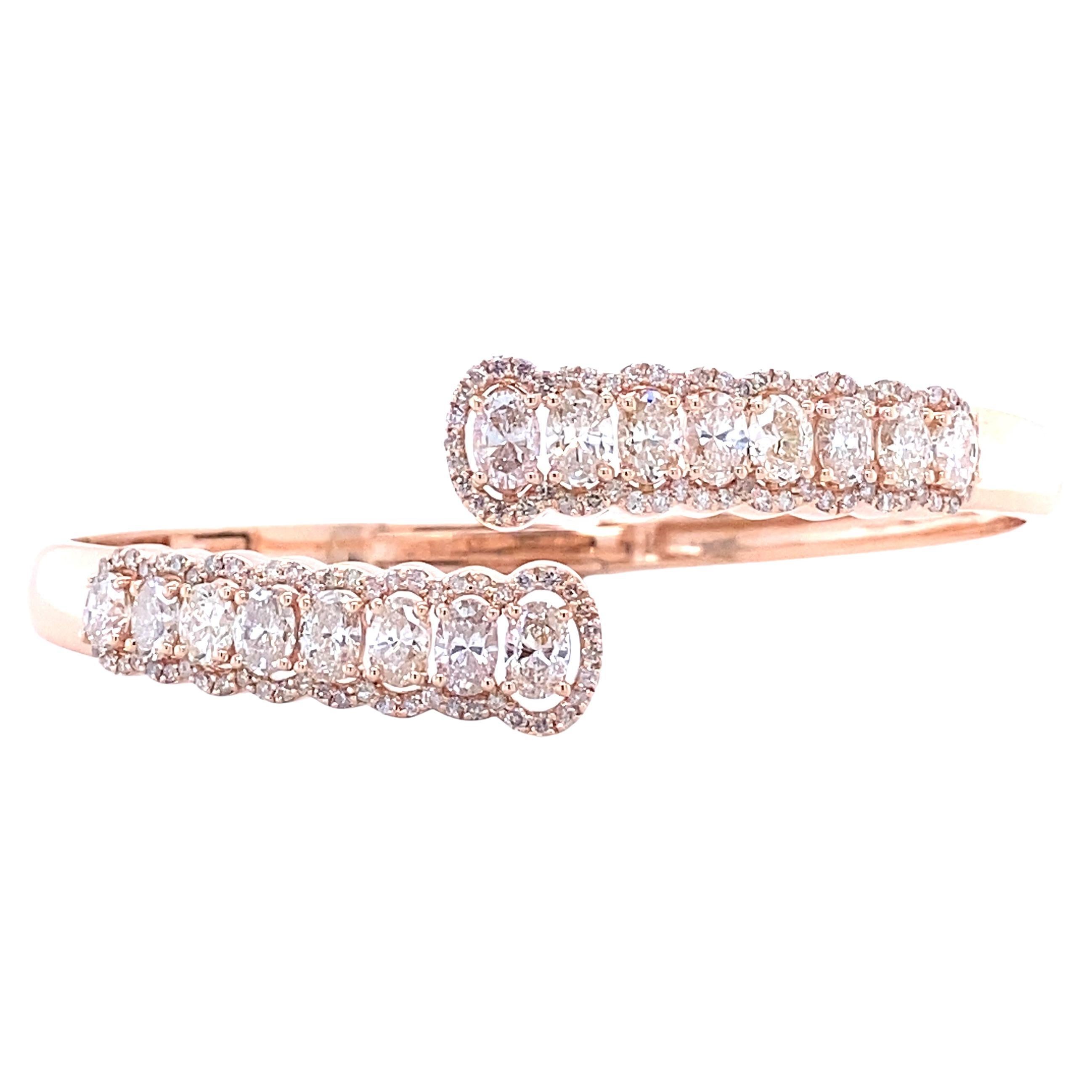 Oval Diamond Bracelet With Ascending Design Cuff in 18k Solid Gold For Sale