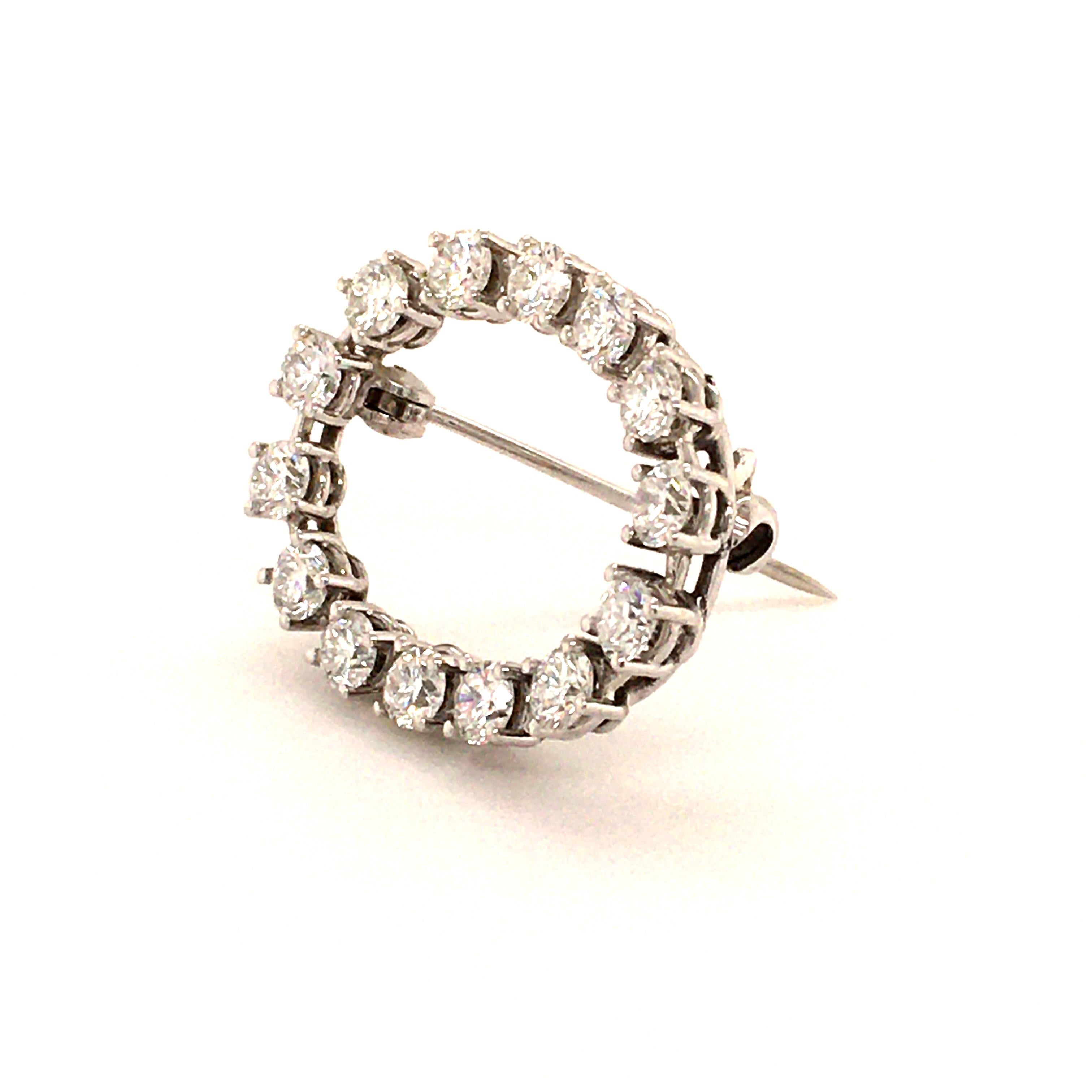Round Cut Oval Diamond Brooch in White Gold