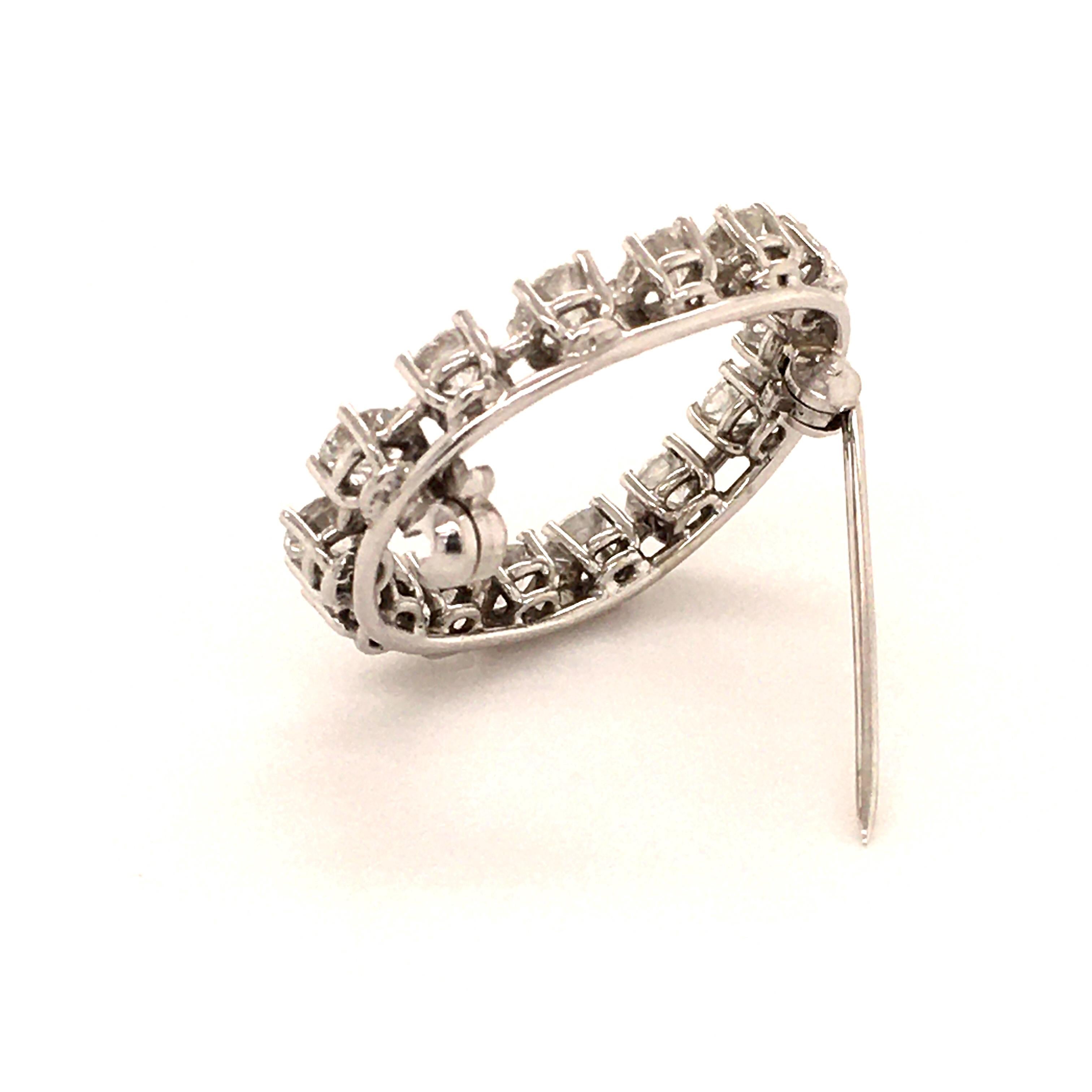 Women's or Men's Oval Diamond Brooch in White Gold