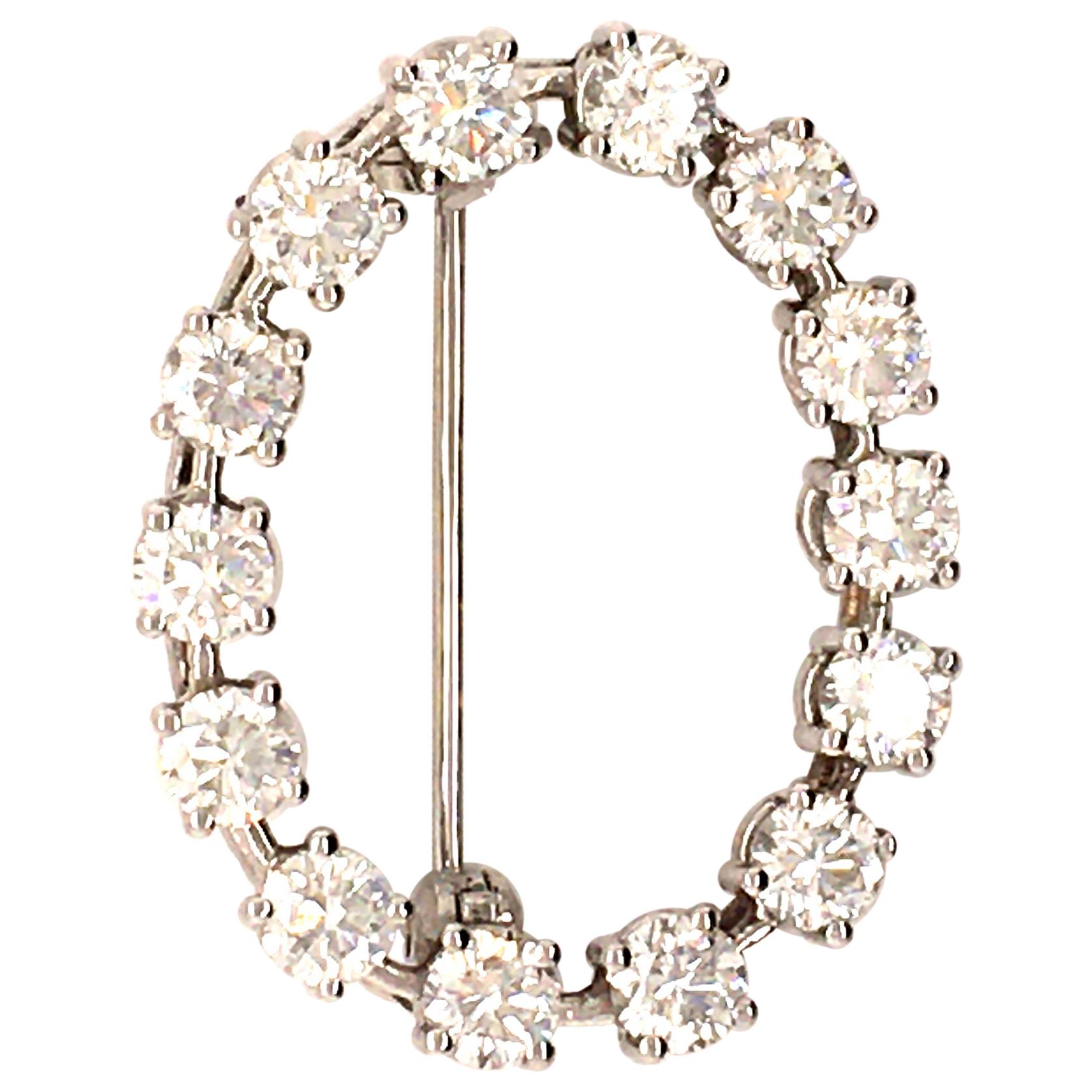 Oval Diamond Brooch in White Gold