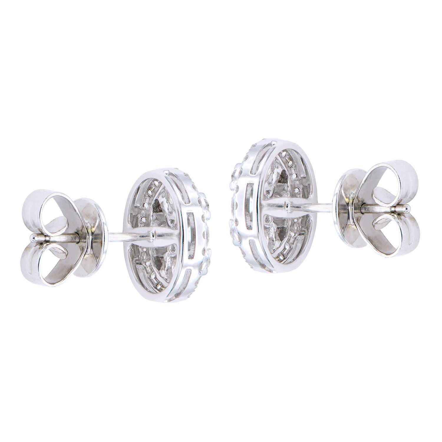 Round Cut Oval Diamond Cluster Earrings with Diamond Halo For Sale