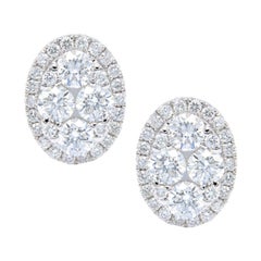 Oval Diamond Cluster Earrings with Diamond Halo