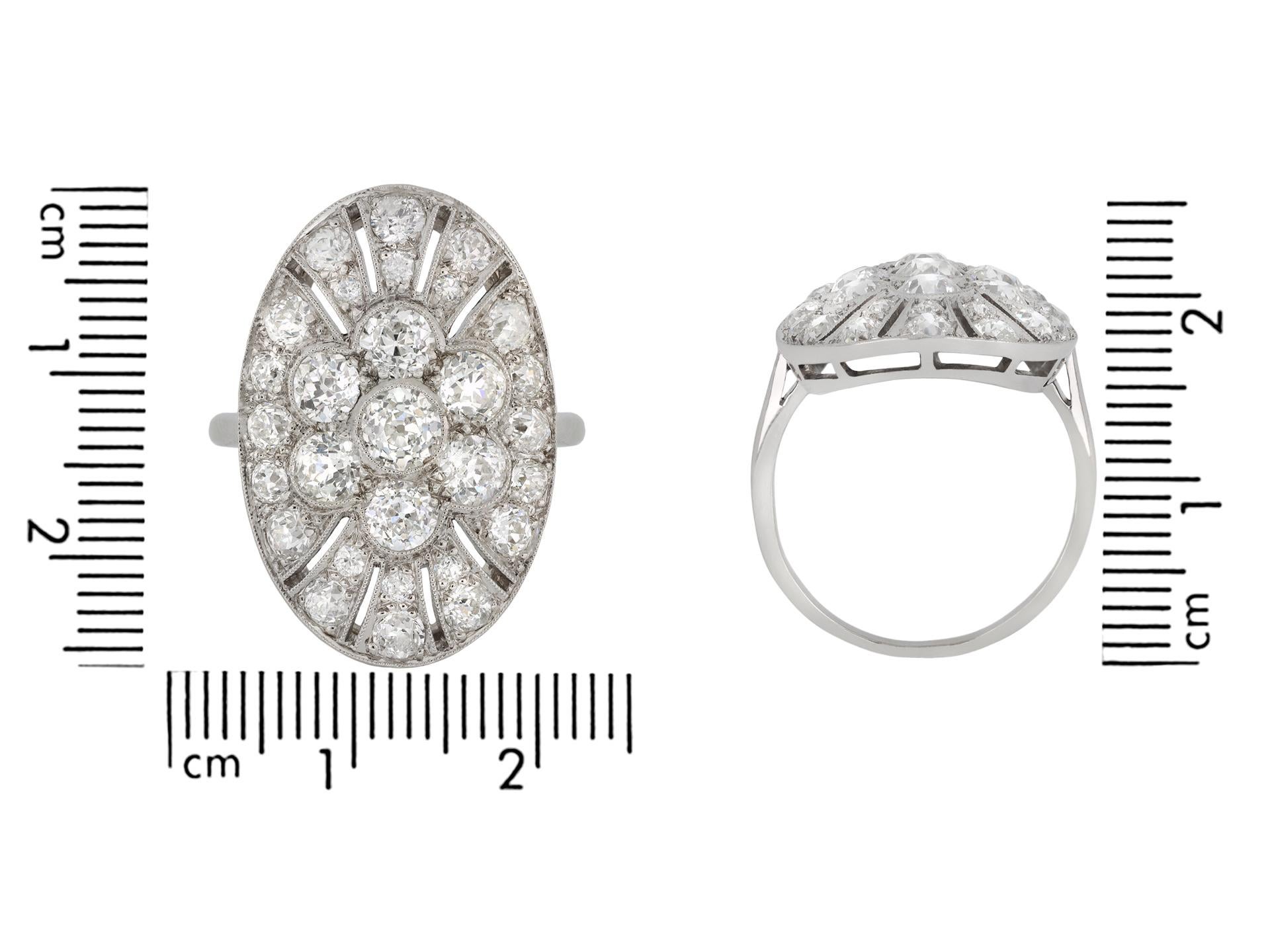 Old European Cut Oval Diamond Cocktail Ring, circa 1920. For Sale