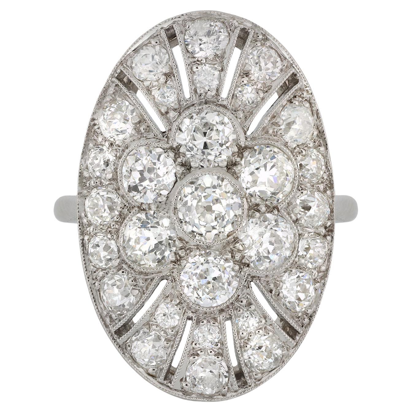 Oval Diamond Cocktail Ring, circa 1920. For Sale